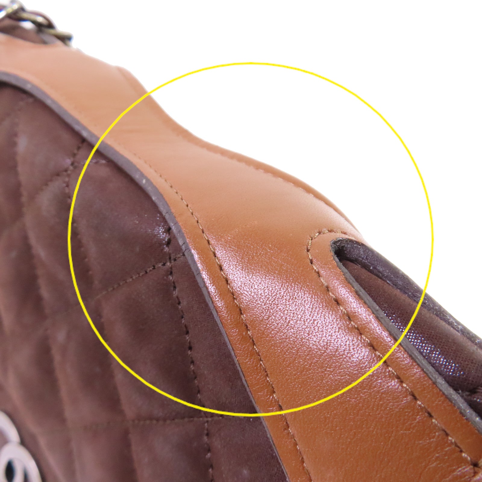 CHANEL 菱格牛皮皮革Chain Shoulder Bag銀扣鏈帶肩背袋啡色