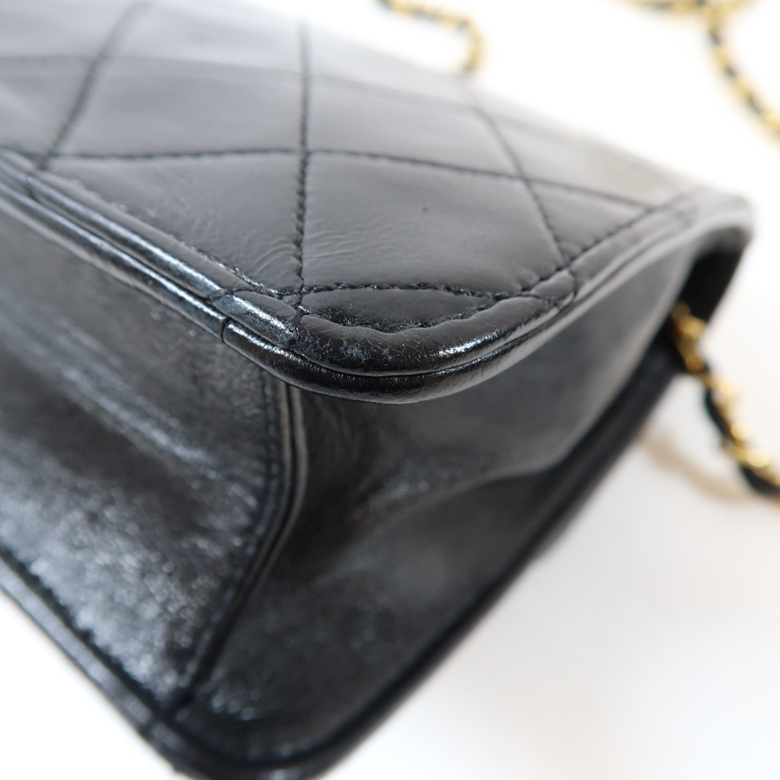 CHANEL 菱格牛皮皮革Shoulder Bag金扣手挽鏈帶肩背兩用袋黑色