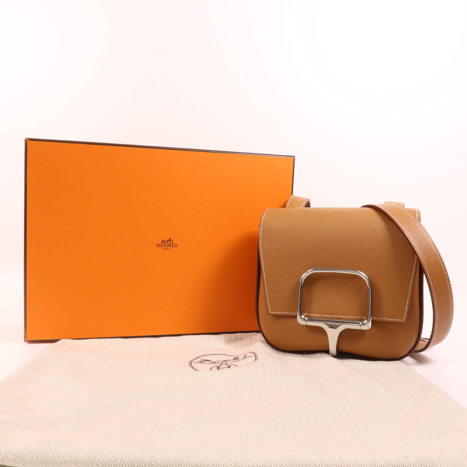 HERMES Epsom皮革Della銀扣肩背袋Gold