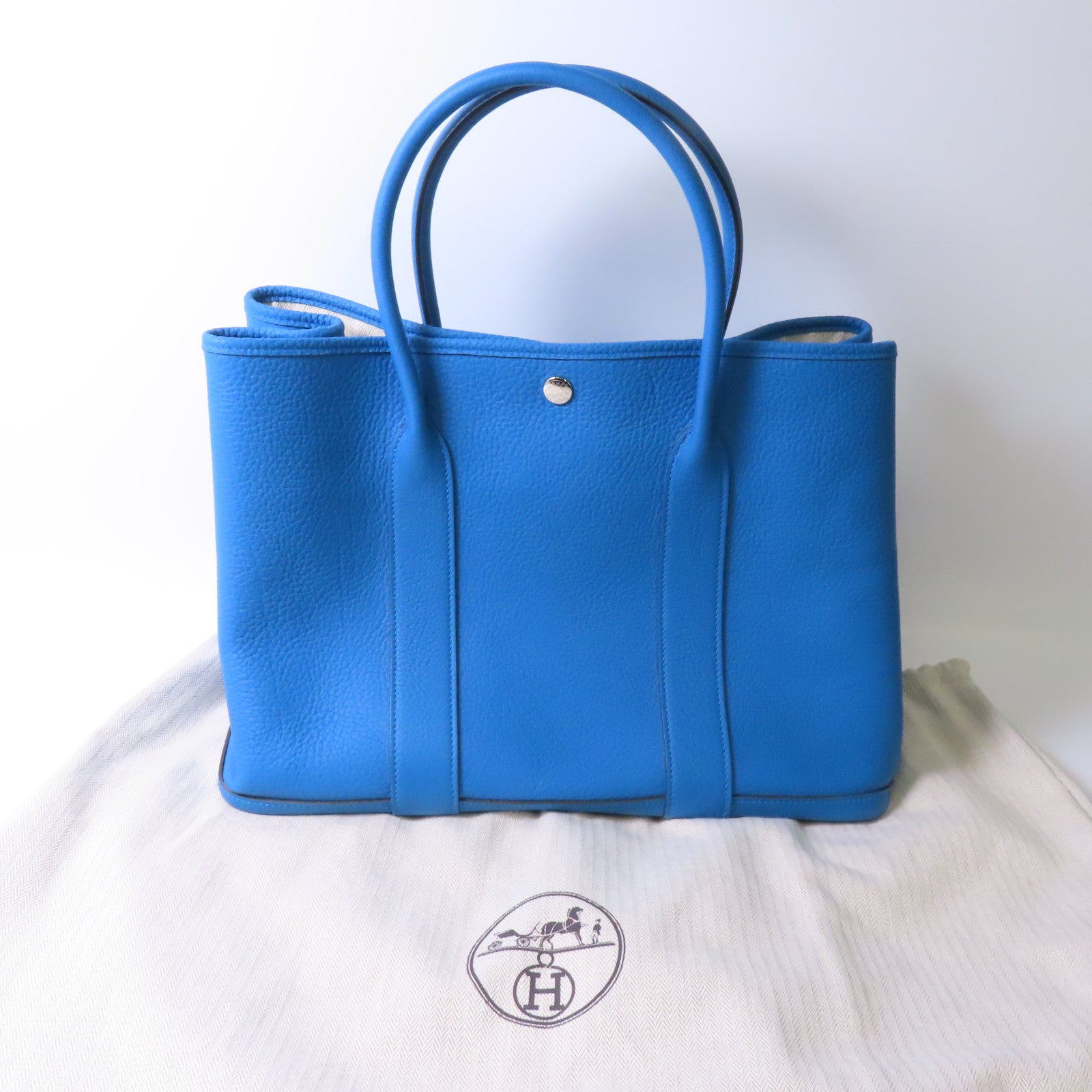 HERMES Negonda皮革Garden Party PM銀扣手挽袋坦桑尼亞藍色