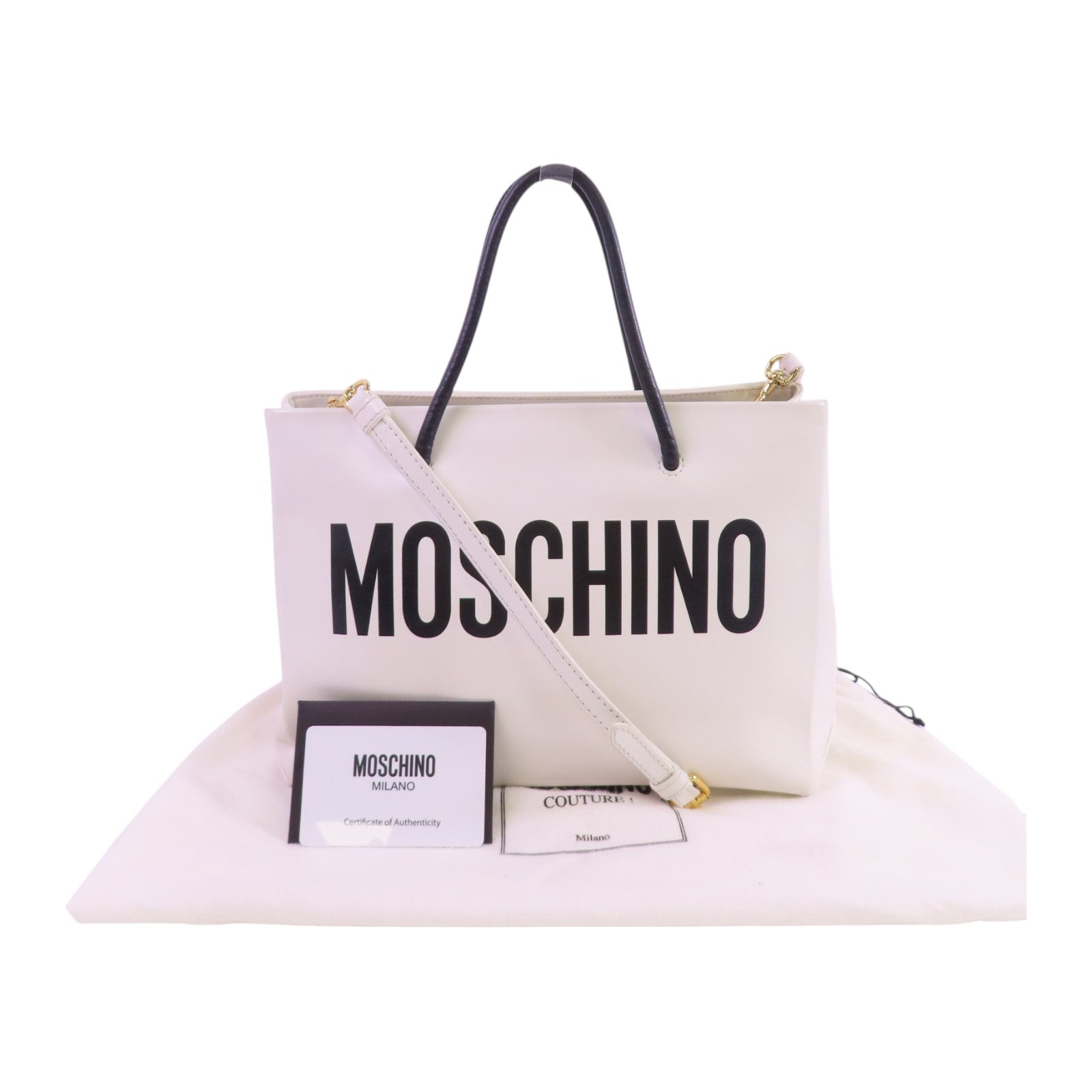 MOSCHINO 【激減優惠】牛皮皮革2Way Tote Bag金扣手挽肩背兩用袋白色
