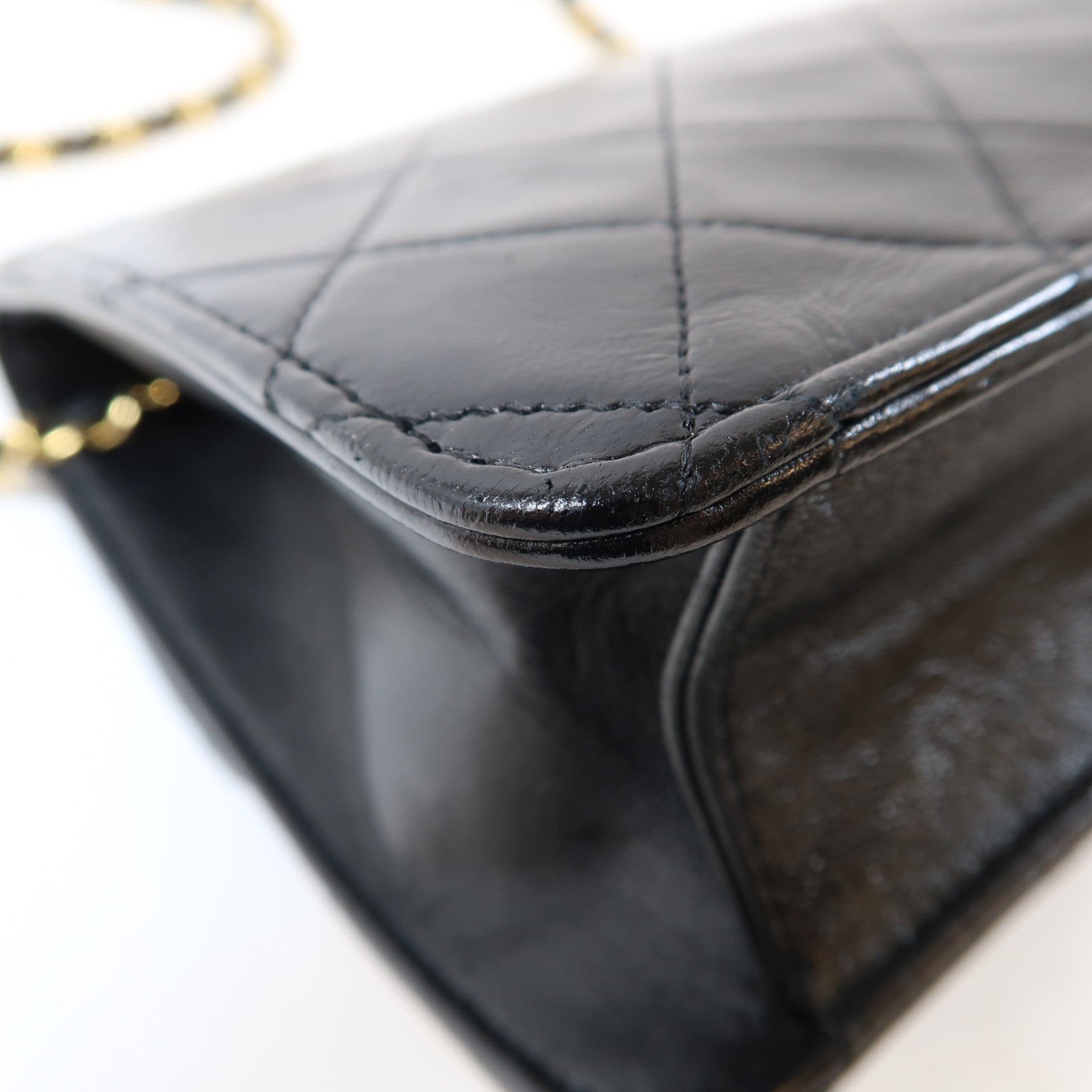 CHANEL 菱格牛皮皮革Shoulder Bag金扣手挽鏈帶肩背兩用袋黑色