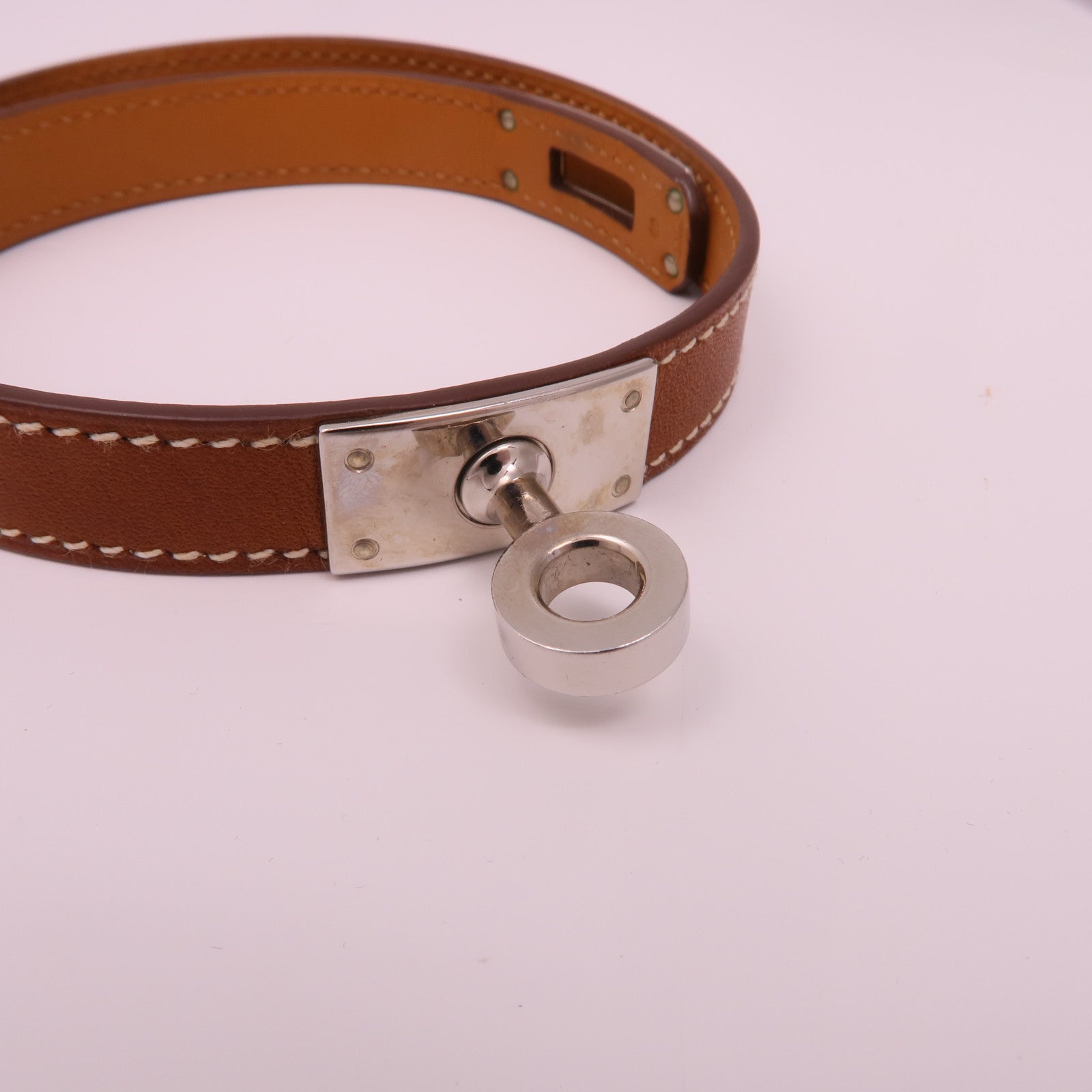 HERMES Swift皮革Kelly Double Tour Bracelet銀扣手鏈Brown