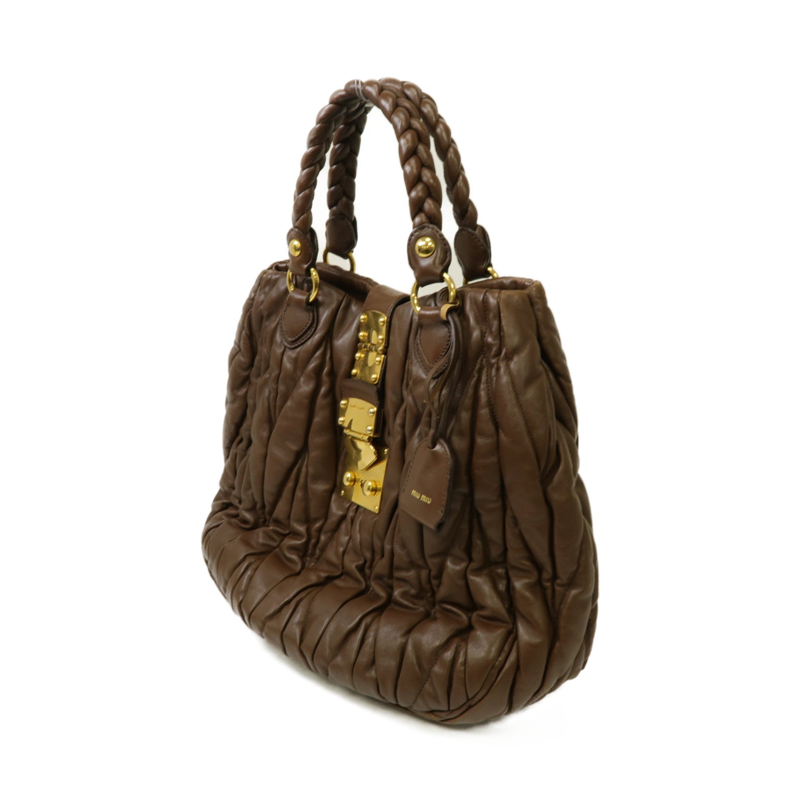 Miu Miu 【激減優惠】牛皮皮革2way Shoulder Bag金扣手挽肩背兩用袋棕色