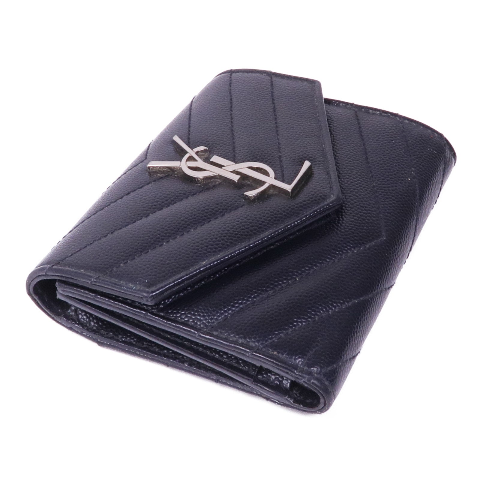 SAINT LAURENT 牛皮皮革Cassandre銀扣錢包