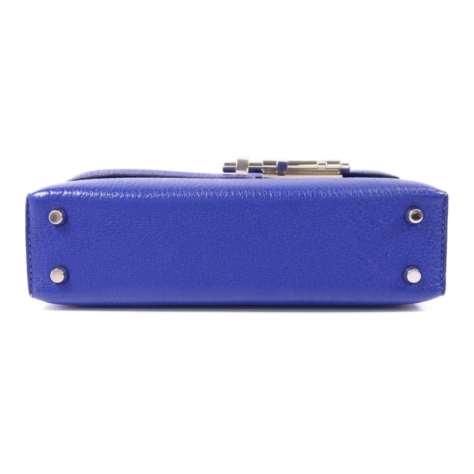 HERMES Chevre皮革Verrou Mini銀扣鏈帶肩背袋Bleu Electrique