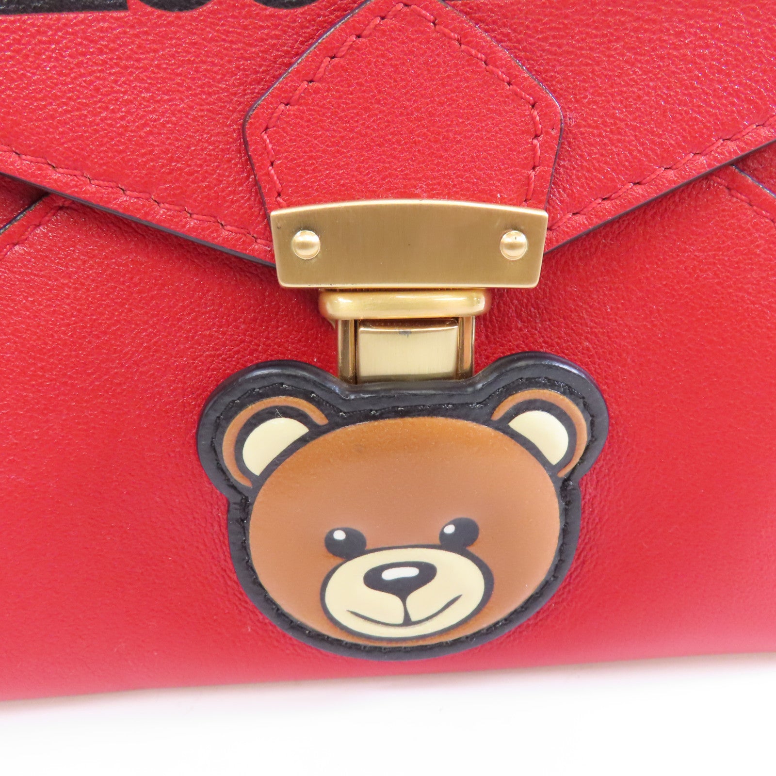 MOSCHINO 牛皮皮革Clutch Bag金扣手拿包紅色