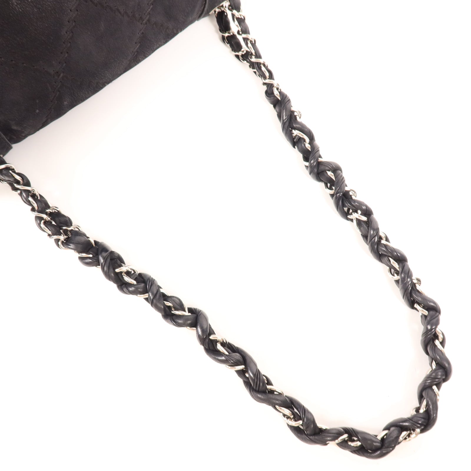 CHANEL 麂皮皮革Chain Shoulder Bag銀扣鏈帶肩背袋