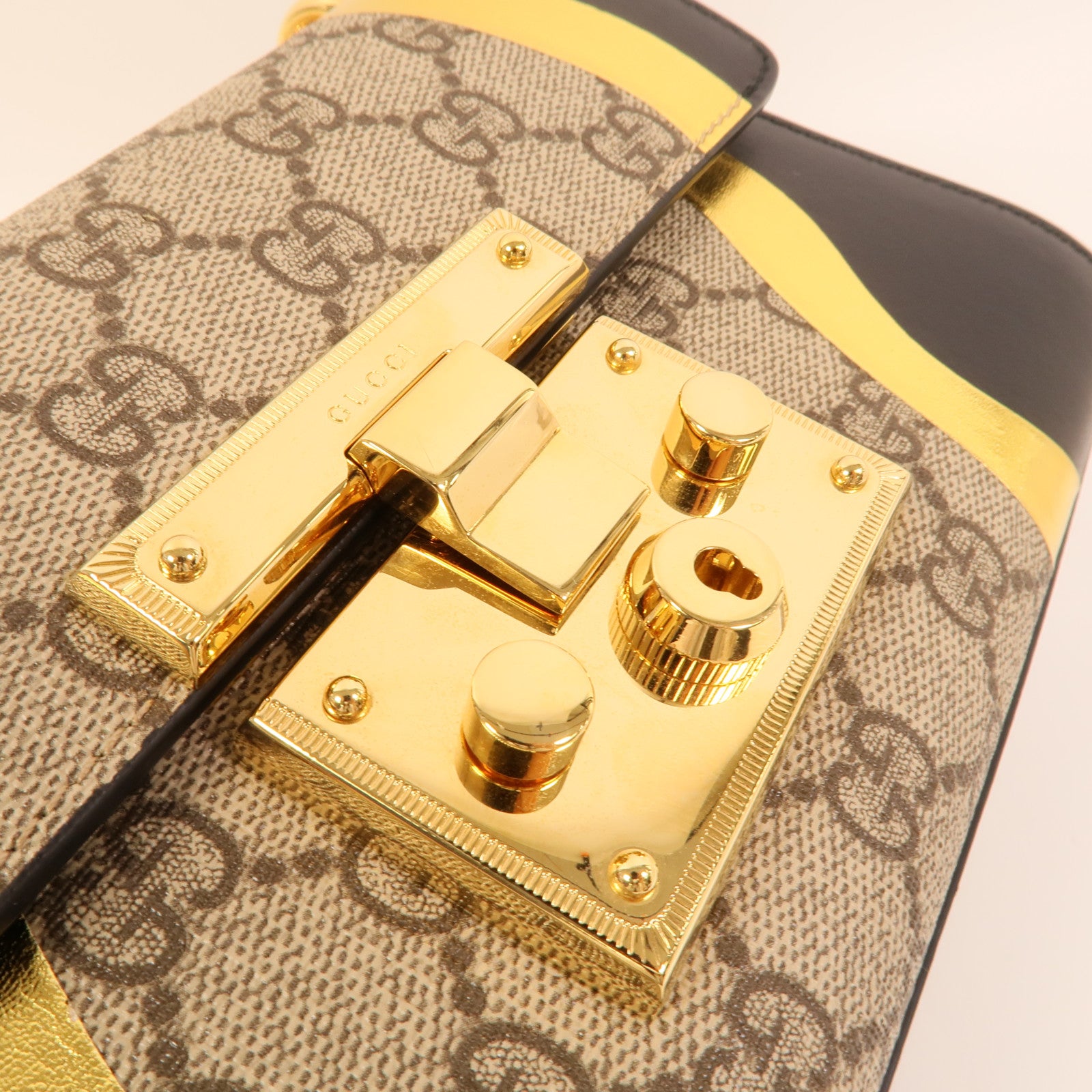 GUCCI 塗層帆布/牛皮皮革Padlock Bag鏈帶肩背袋