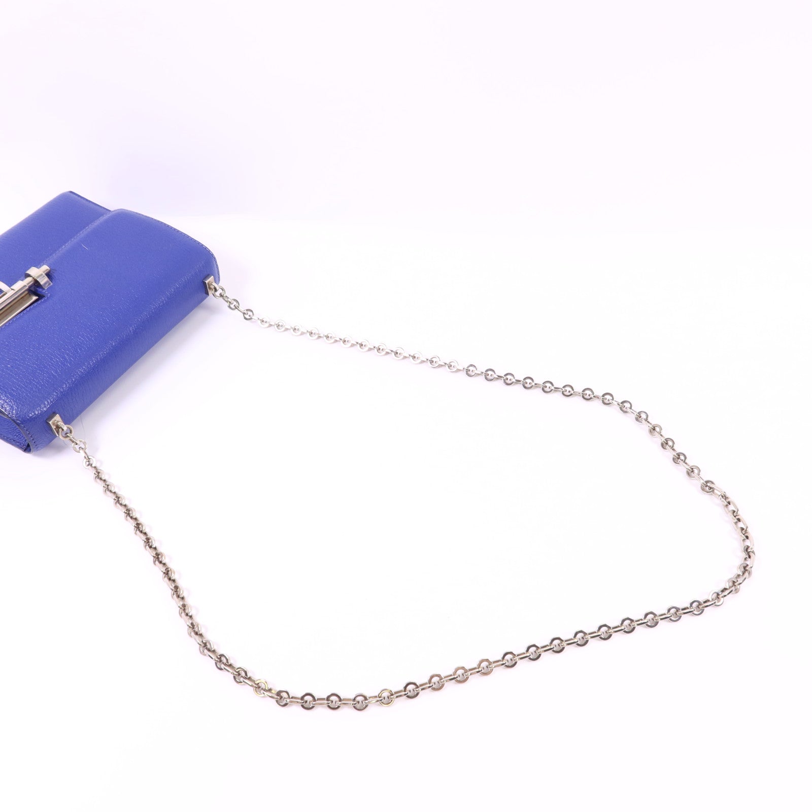 HERMES Chevre皮革Verrou Mini銀扣鏈帶肩背袋Bleu Electrique