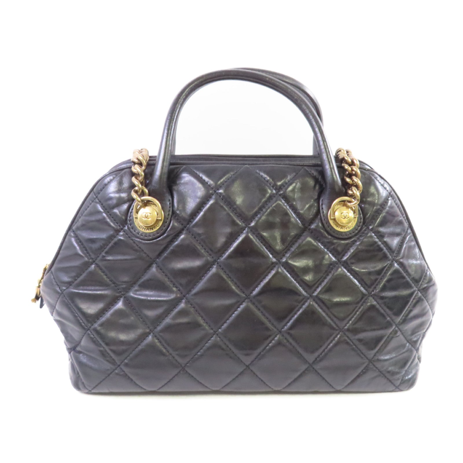 CHANEL 牛皮皮革2Way Chain Shoulder Bag金扣鏈帶手挽肩背袋兩用袋黑色