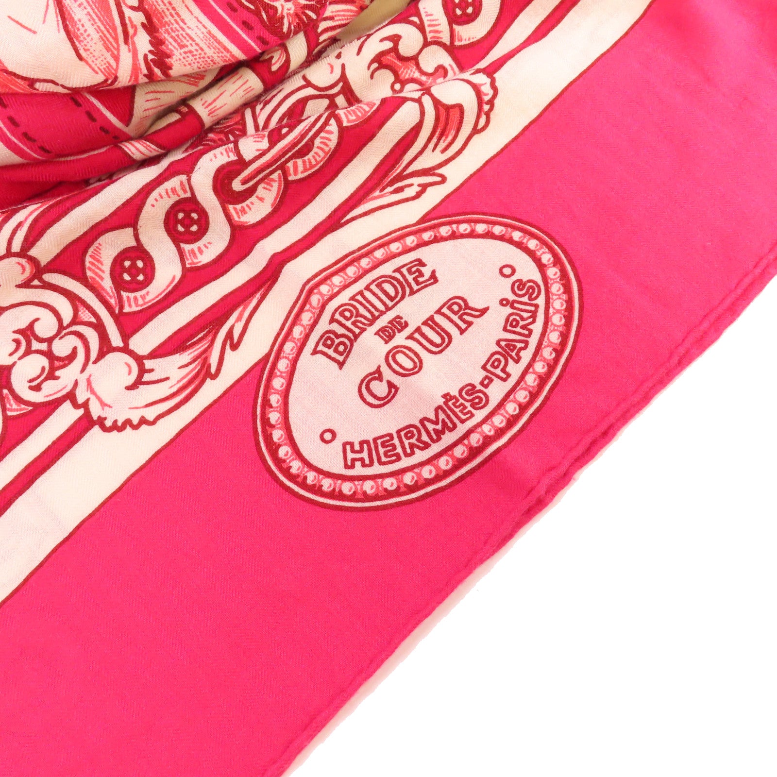 HERMES 羊絨/絲質Scarf絲巾粉紅色/白色