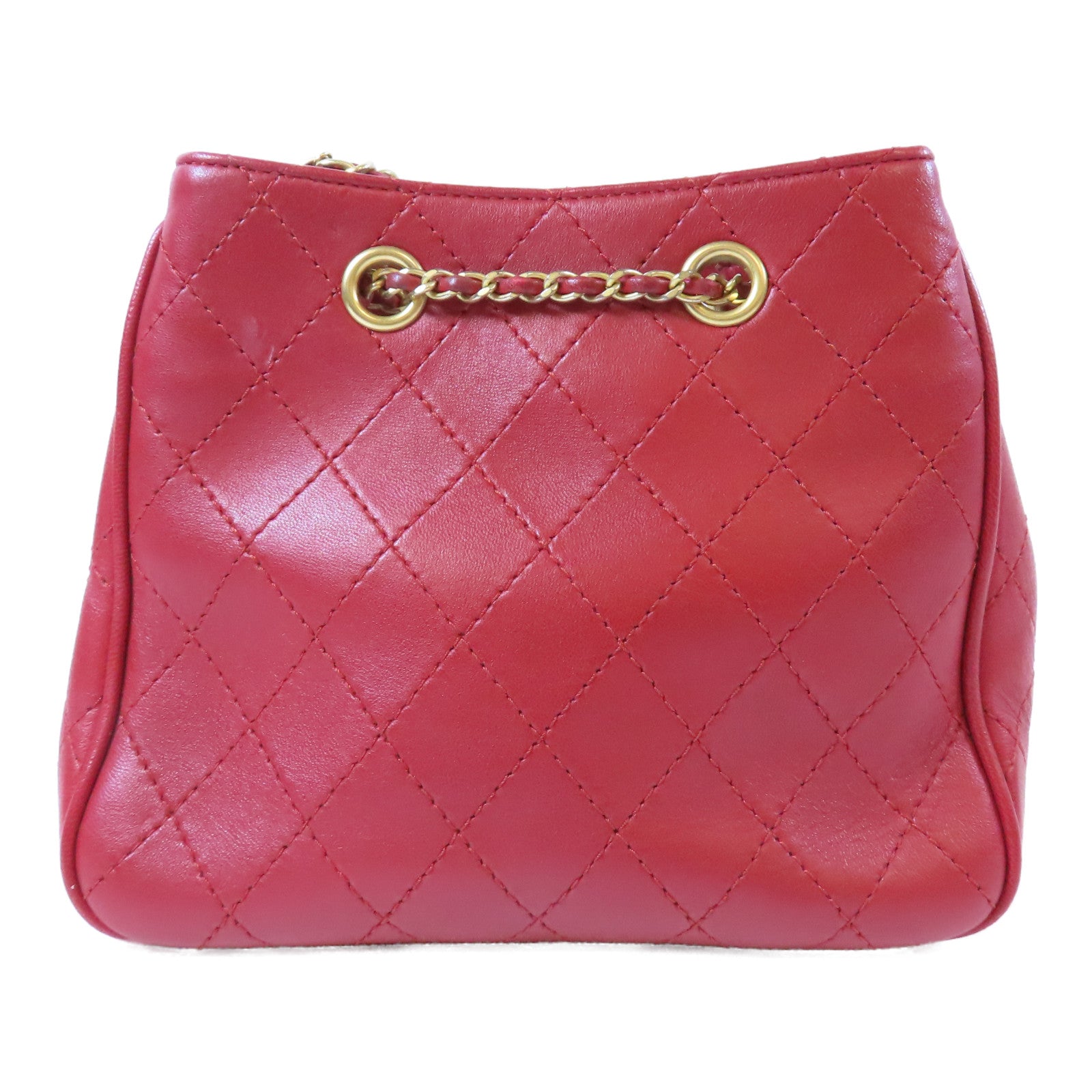 CHANEL 菱格牛皮皮革Chain Shoulder金扣鏈帶肩背袋紅色