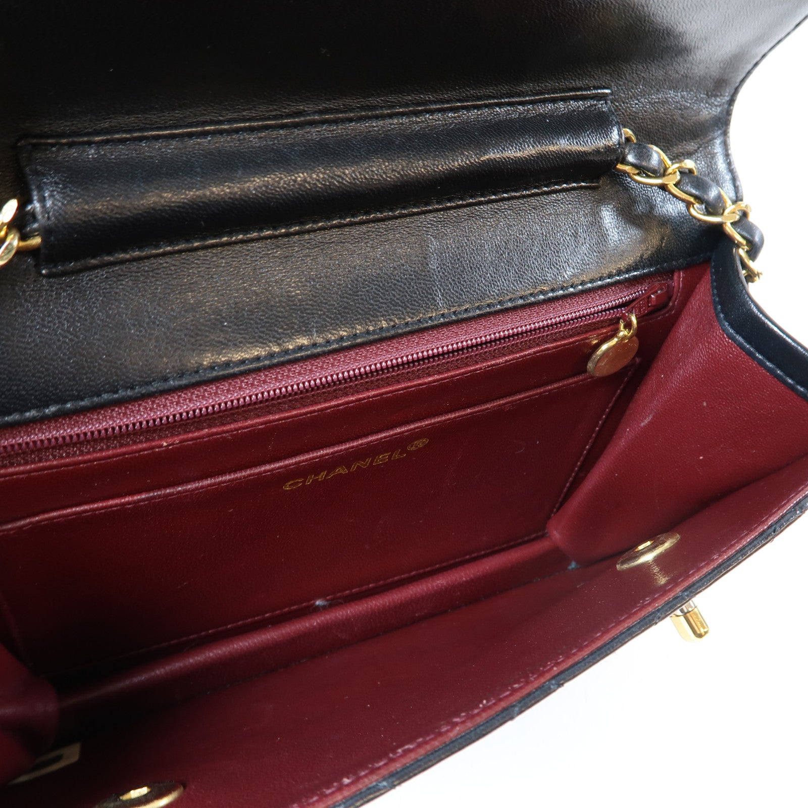 CHANEL 菱格牛皮皮革Shoulder Bag金扣手挽鏈帶肩背兩用袋黑色