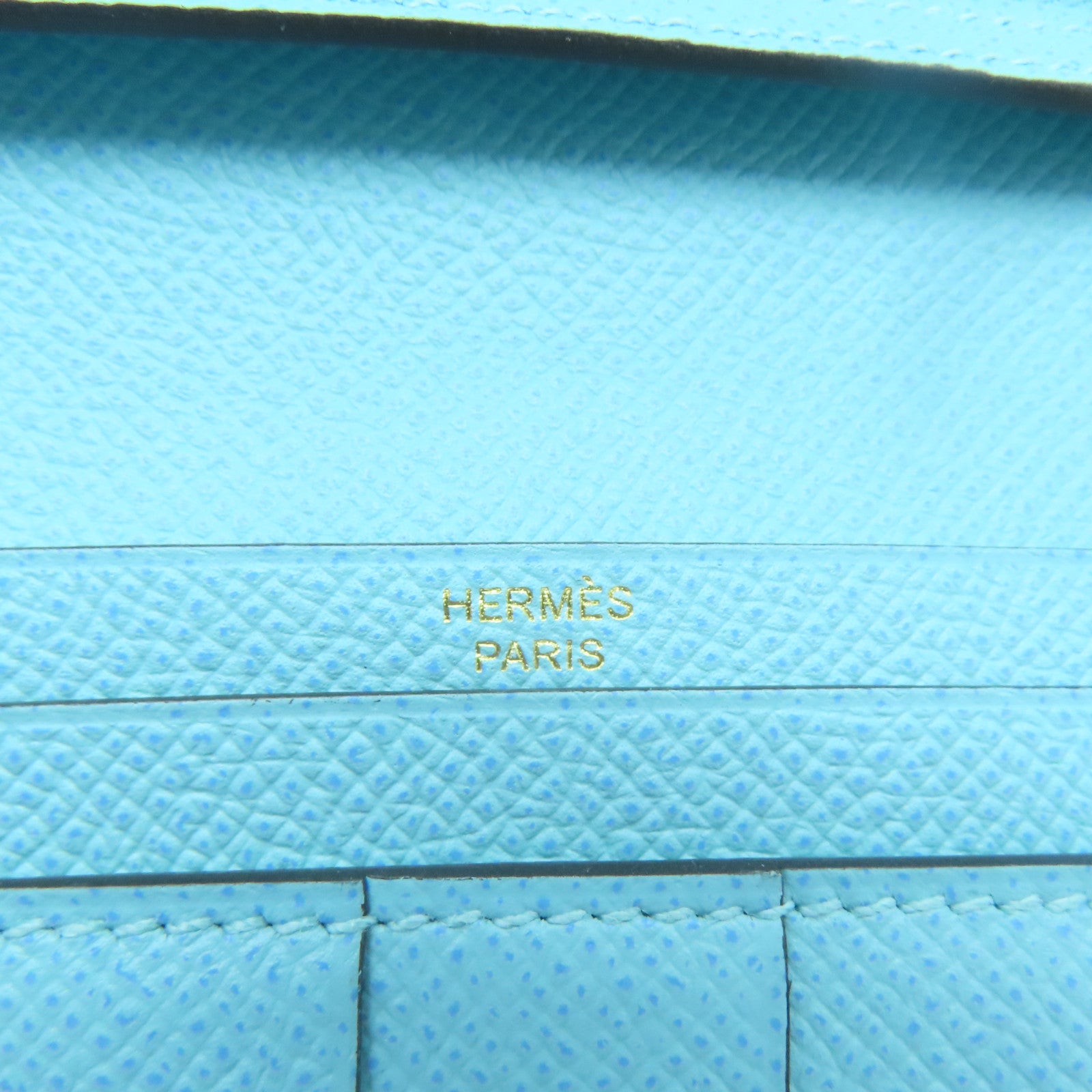 HERMES 【激減優惠】 Epsom皮革Bearn Long Wallet金扣長錢包Bleu Atoll環礁藍色