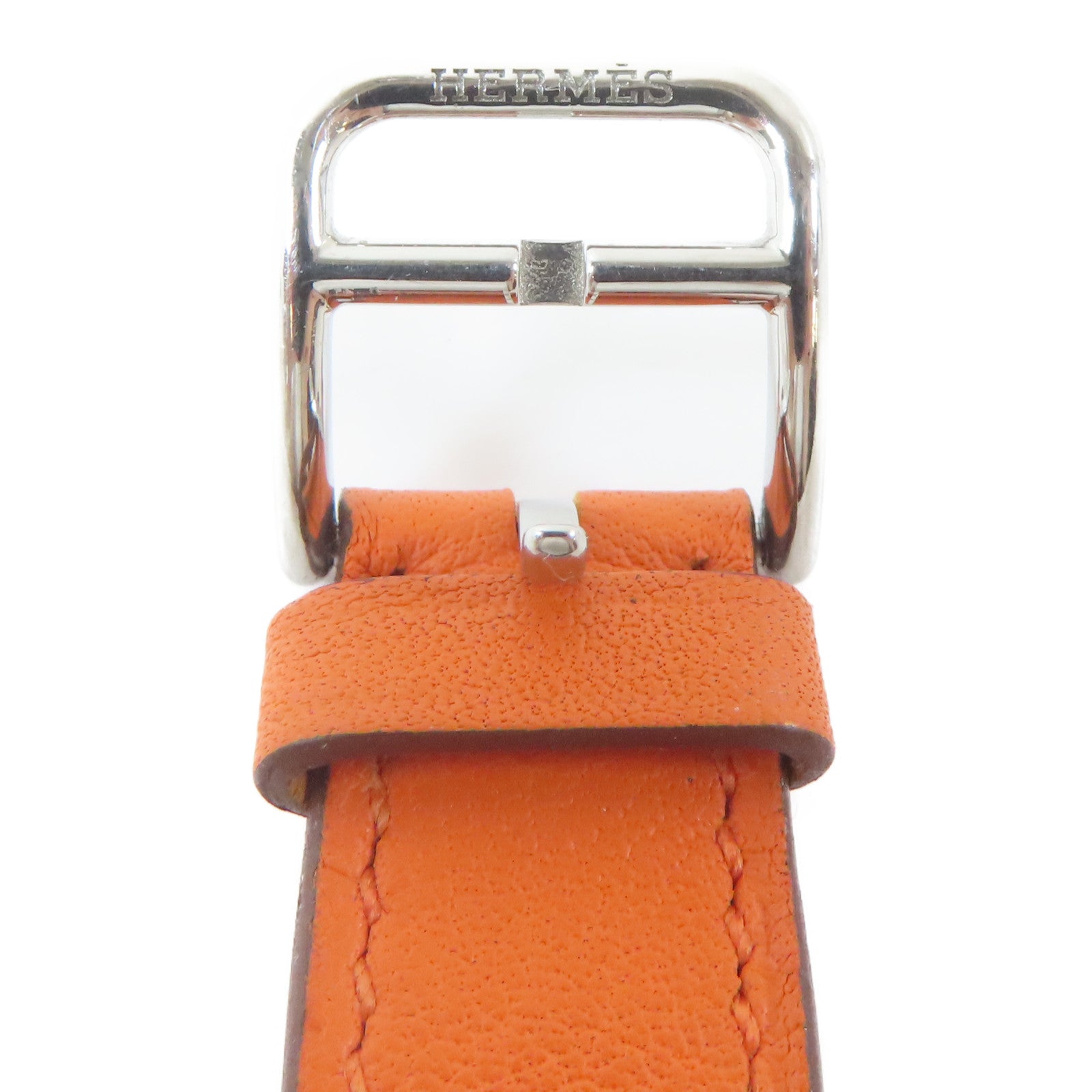 HERMES H watch不鏽鋼/皮革手錶石英機芯白色#16cm