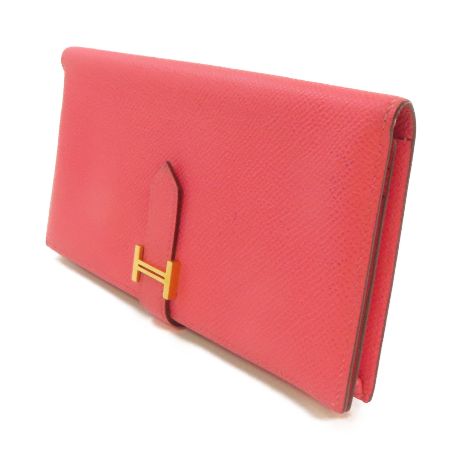 HERMES **【激減優惠】Togo皮革Bearn Long Wallet金扣長錢包粉紅色