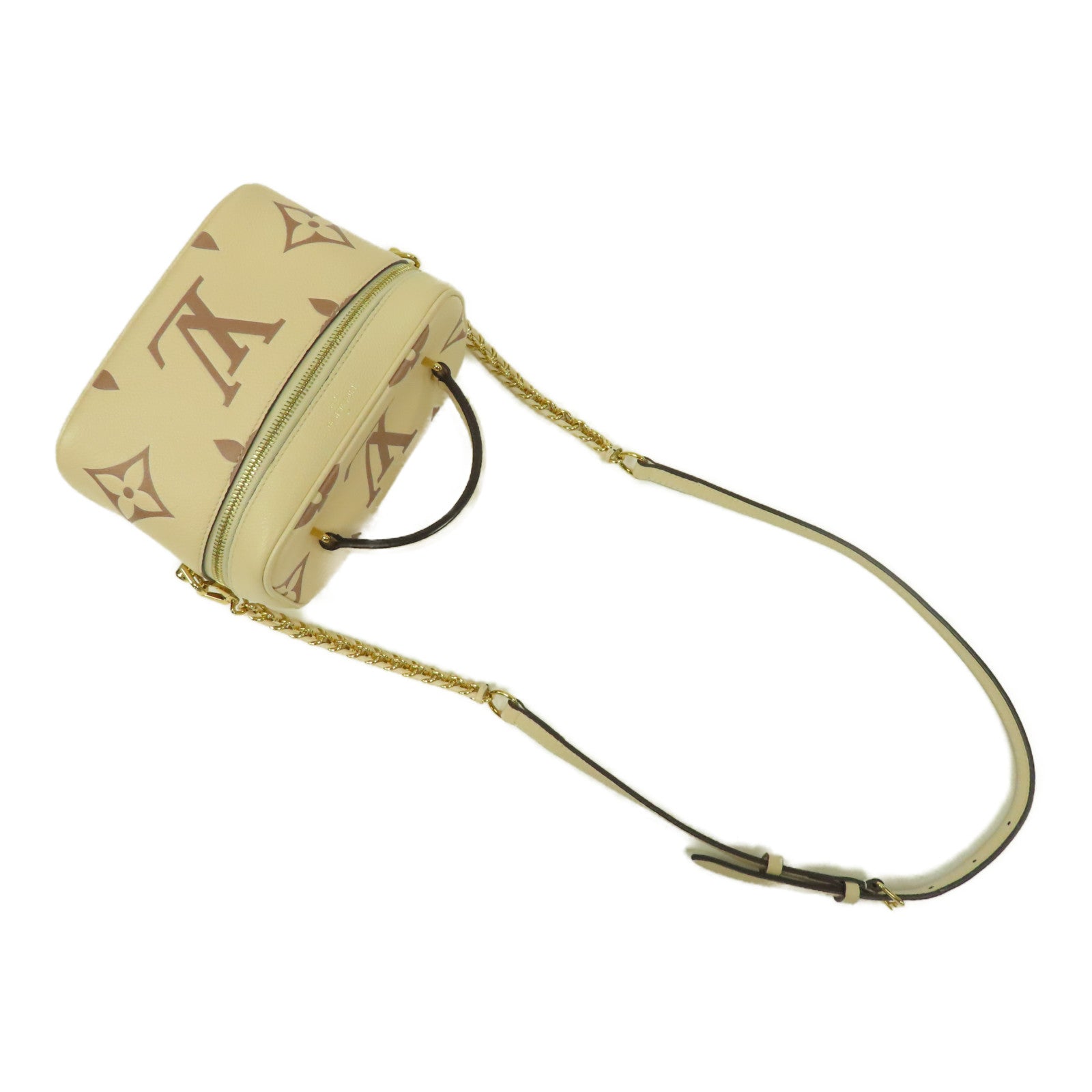 LOUIS VUITTON Monogram Empreinte Vanity金扣手挽肩背兩用袋米色