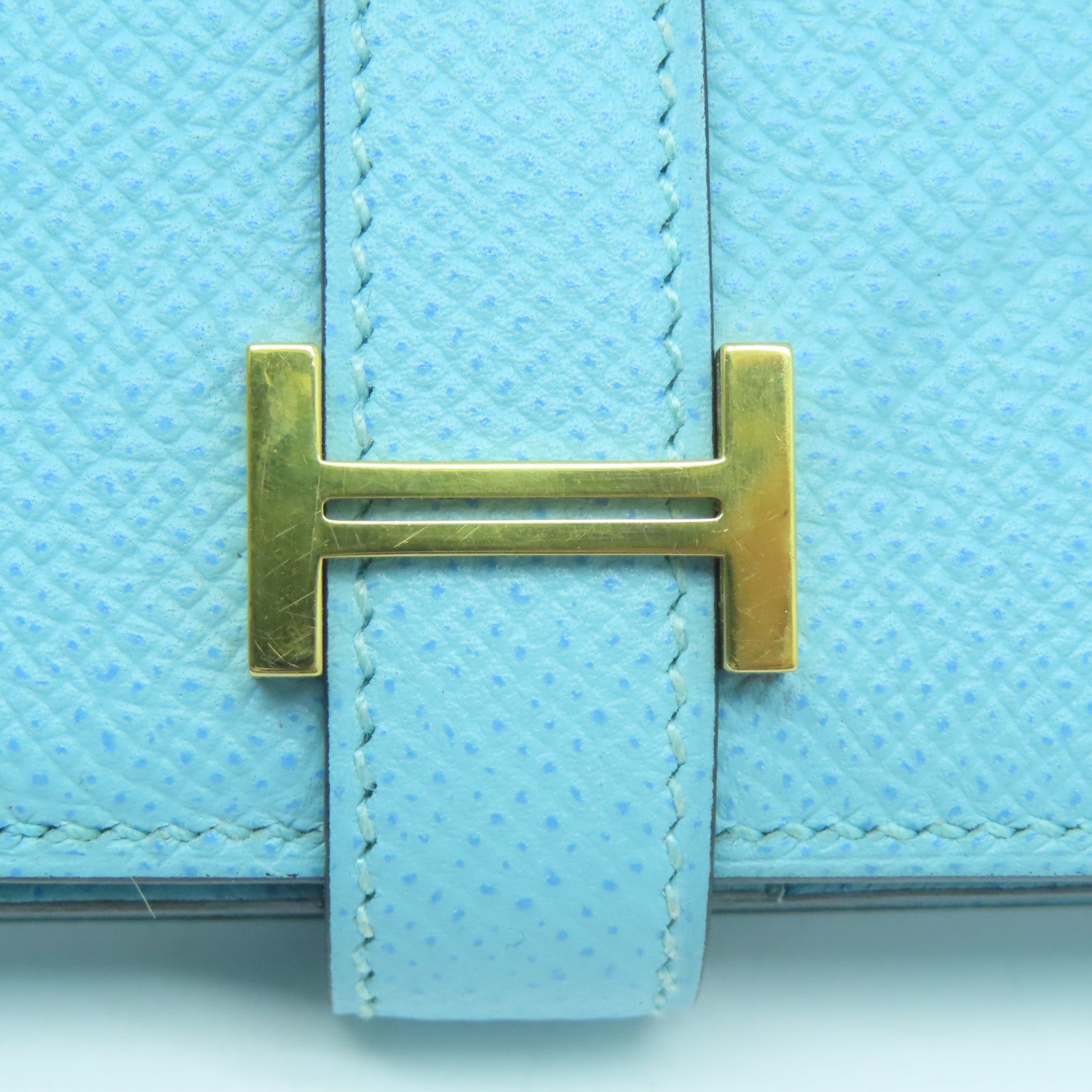 HERMES 【激減優惠】 Epsom皮革Bearn Long Wallet金扣長錢包Bleu Atoll環礁藍色