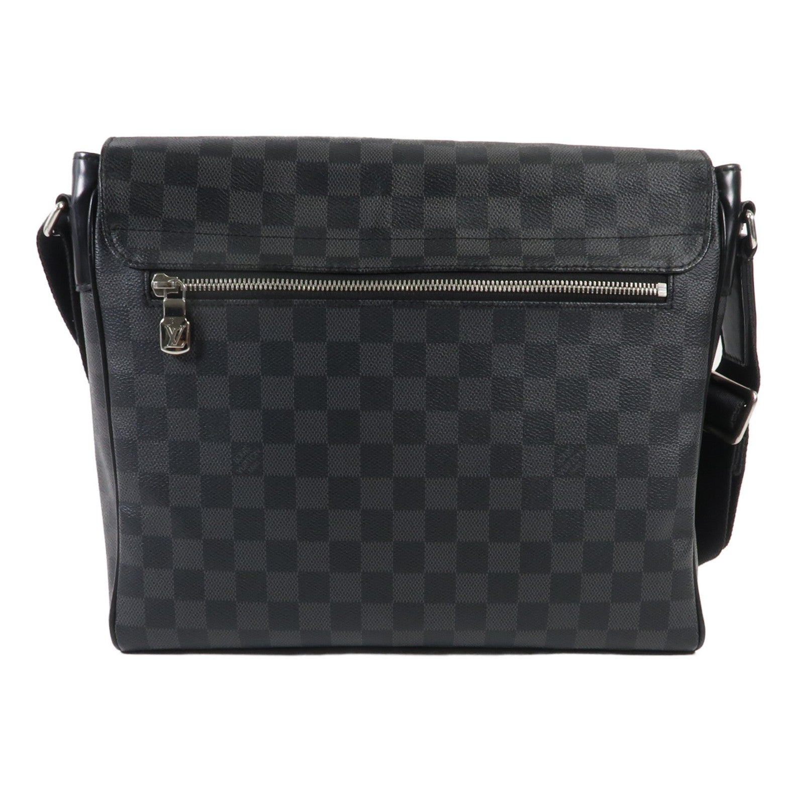 LOUIS VUITTON Damier Graphite District MM銀扣肩背袋