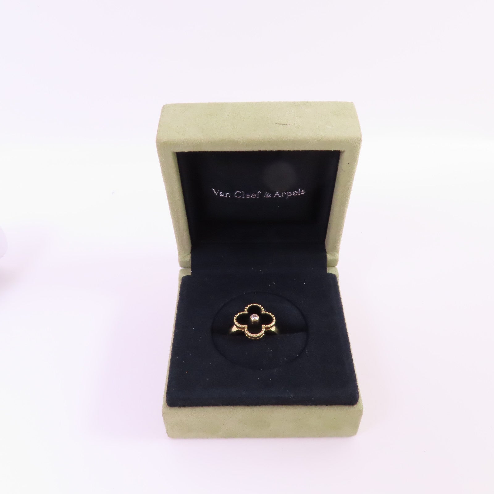 Van Cleef & Arpels 18K黃金/縞瑪瑙/鑽石Vintage Alhambra Diamond Onyx戒指#52/US#5.25