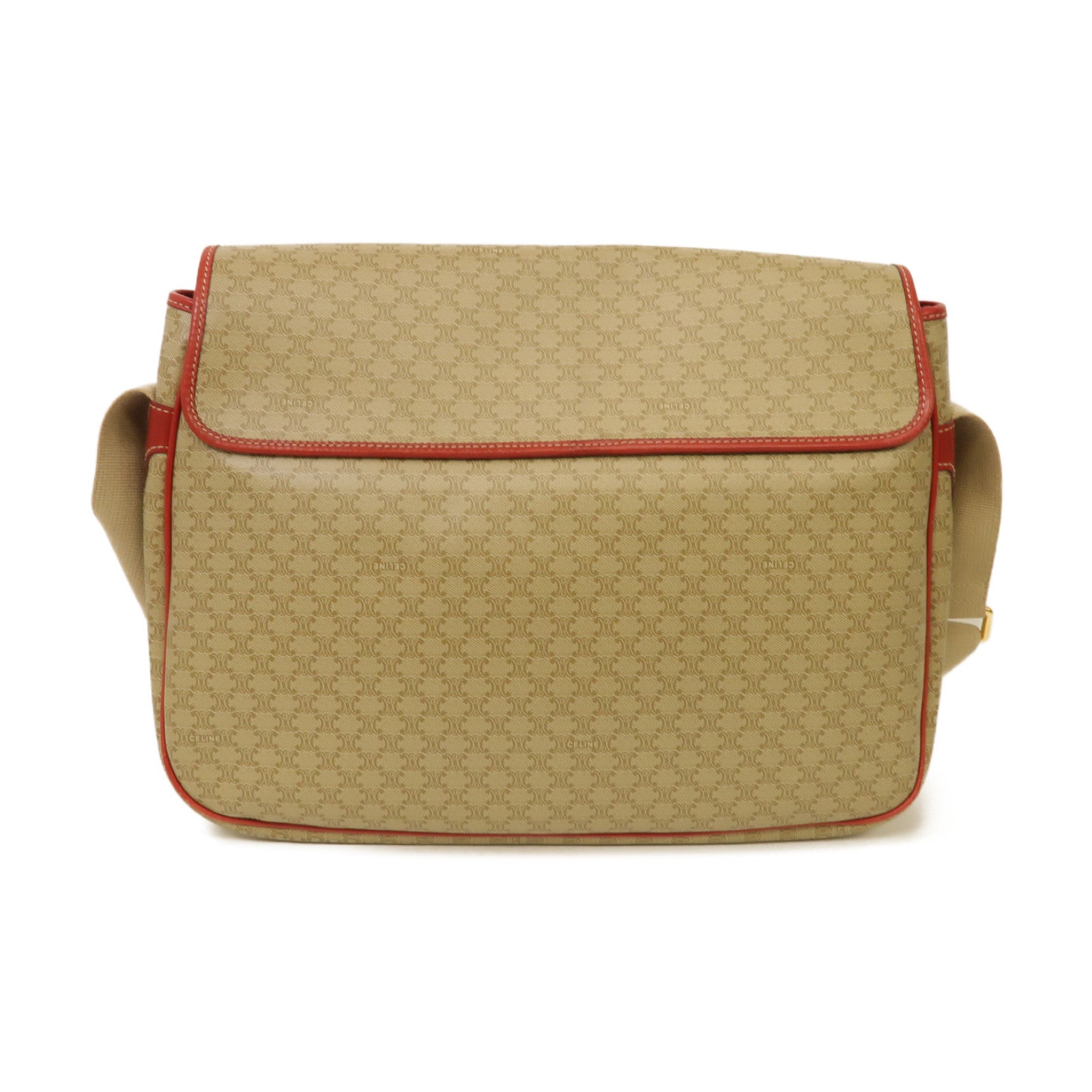 CELINE 塗層帆布Shoulder Bag金扣肩背袋紅色/米色