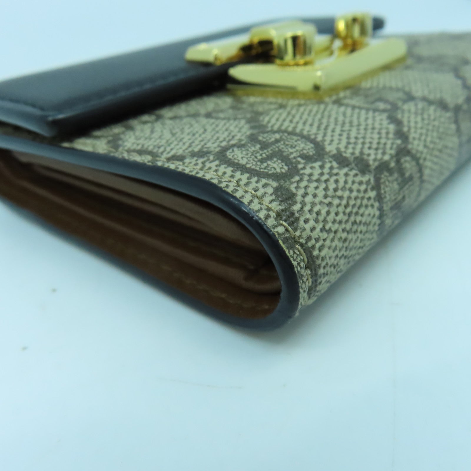 GUCCI 塗層帆布/牛皮皮革Wallet金扣錢包灰色/黑色
