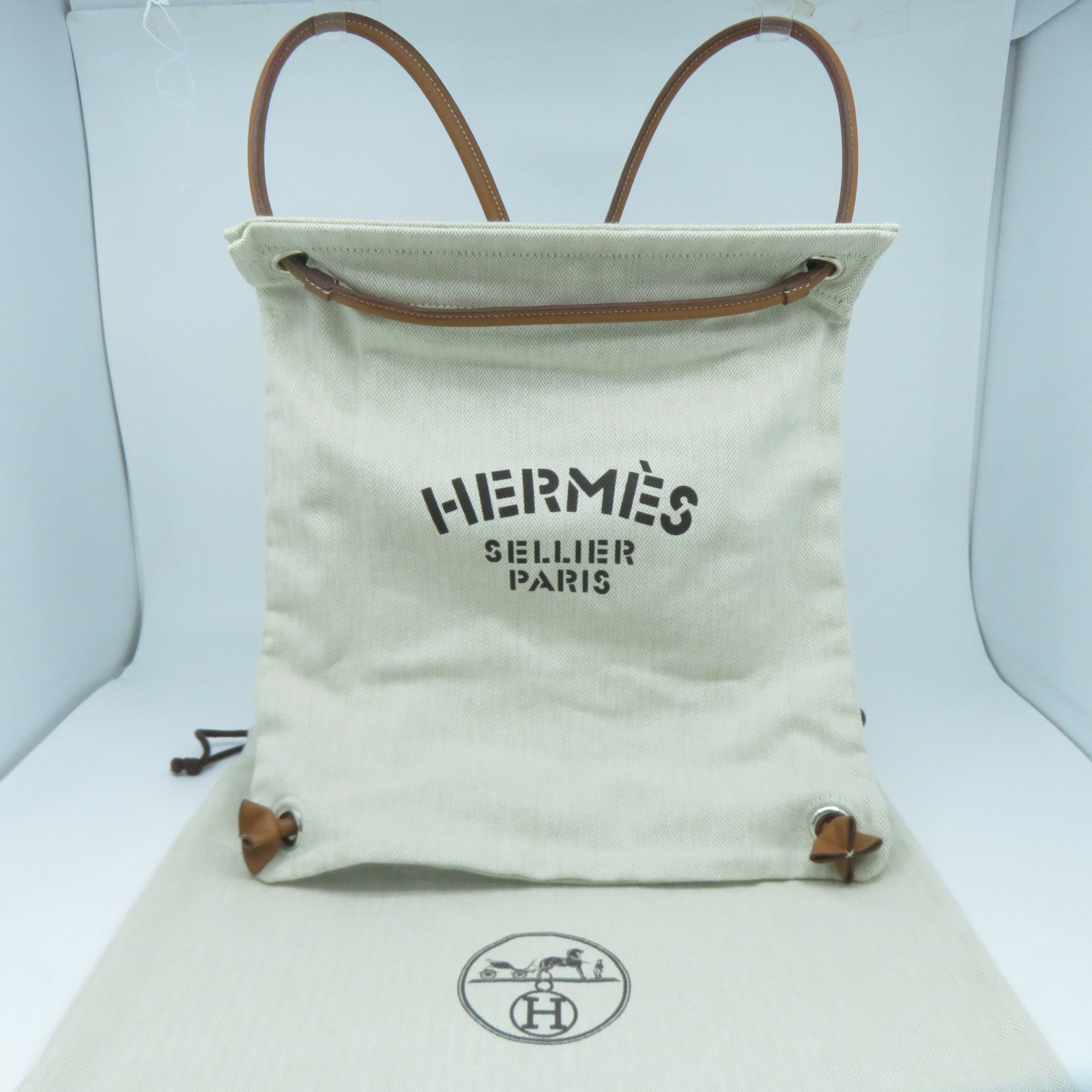 HERMES 【激減優惠】帆布Aline銀扣背包米色/啡色