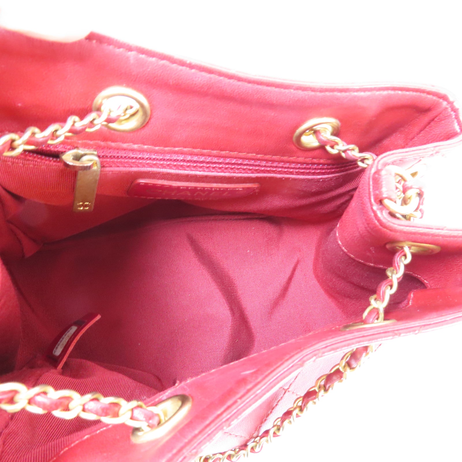 CHANEL 菱格牛皮皮革Chain Shoulder金扣鏈帶肩背袋紅色