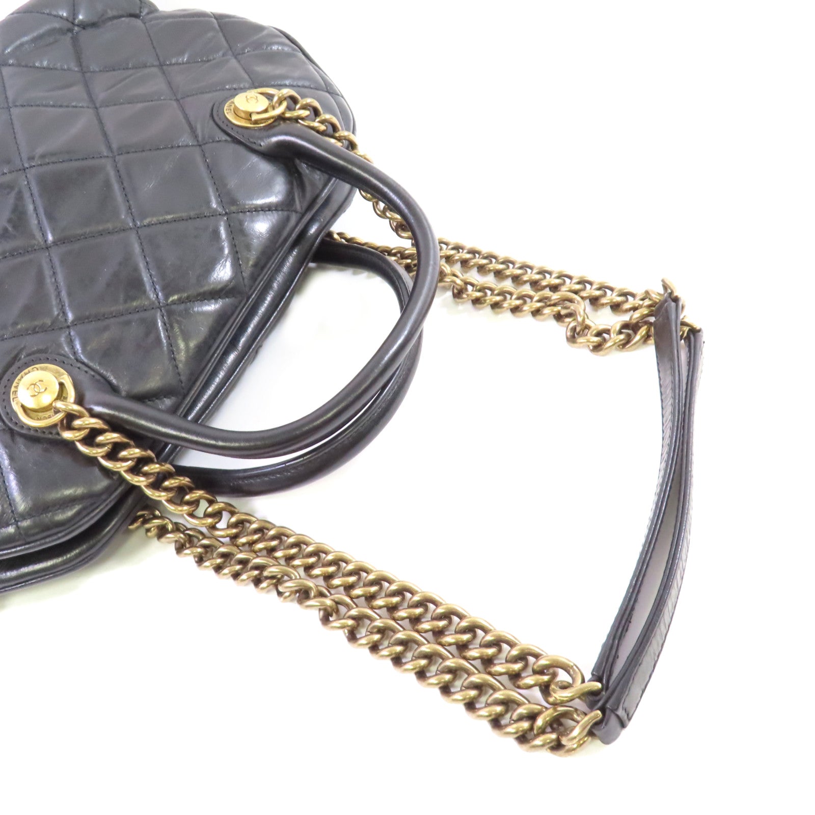 CHANEL 牛皮皮革2Way Chain Shoulder Bag金扣鏈帶手挽肩背袋兩用袋黑色