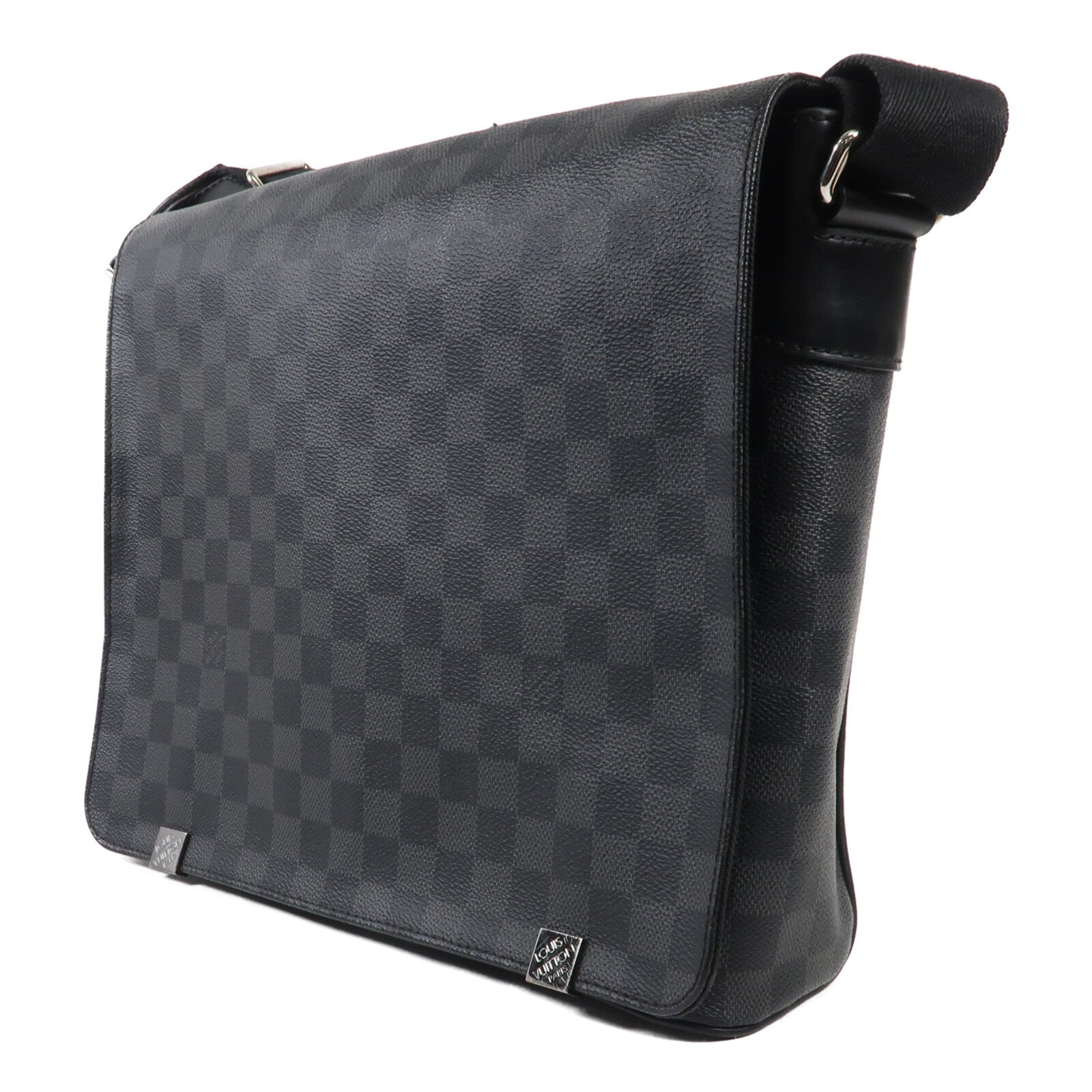 LOUIS VUITTON Damier Graphite District MM銀扣肩背袋