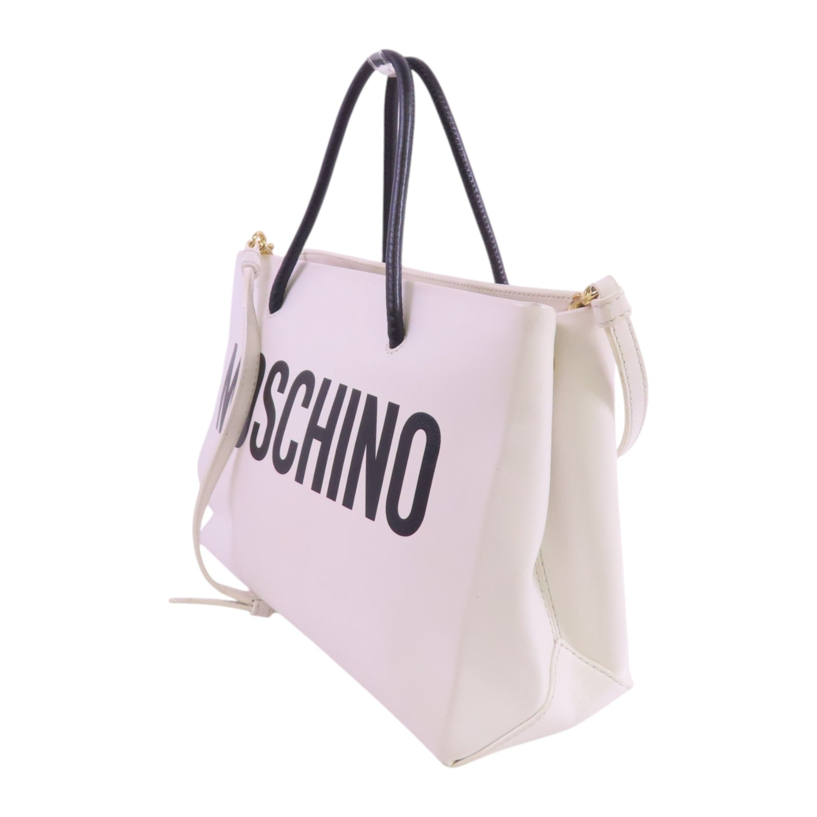 MOSCHINO 【激減優惠】牛皮皮革2Way Tote Bag金扣手挽肩背兩用袋白色