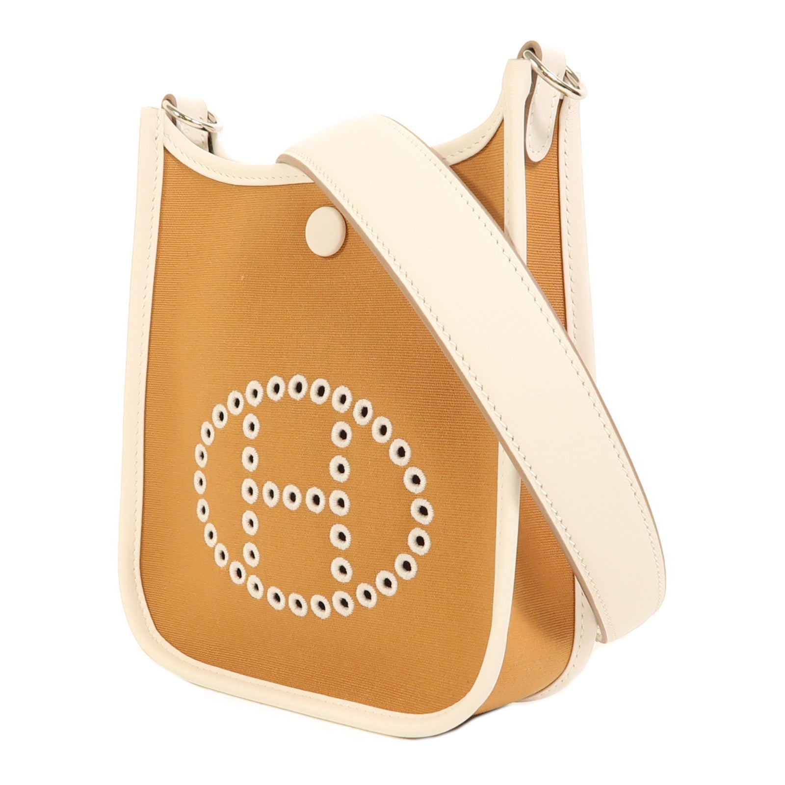 HERMES Swift皮革/Toile Officier Neo Evelyne TPM銀扣肩背袋Gris Pale/Etoupe/Dune