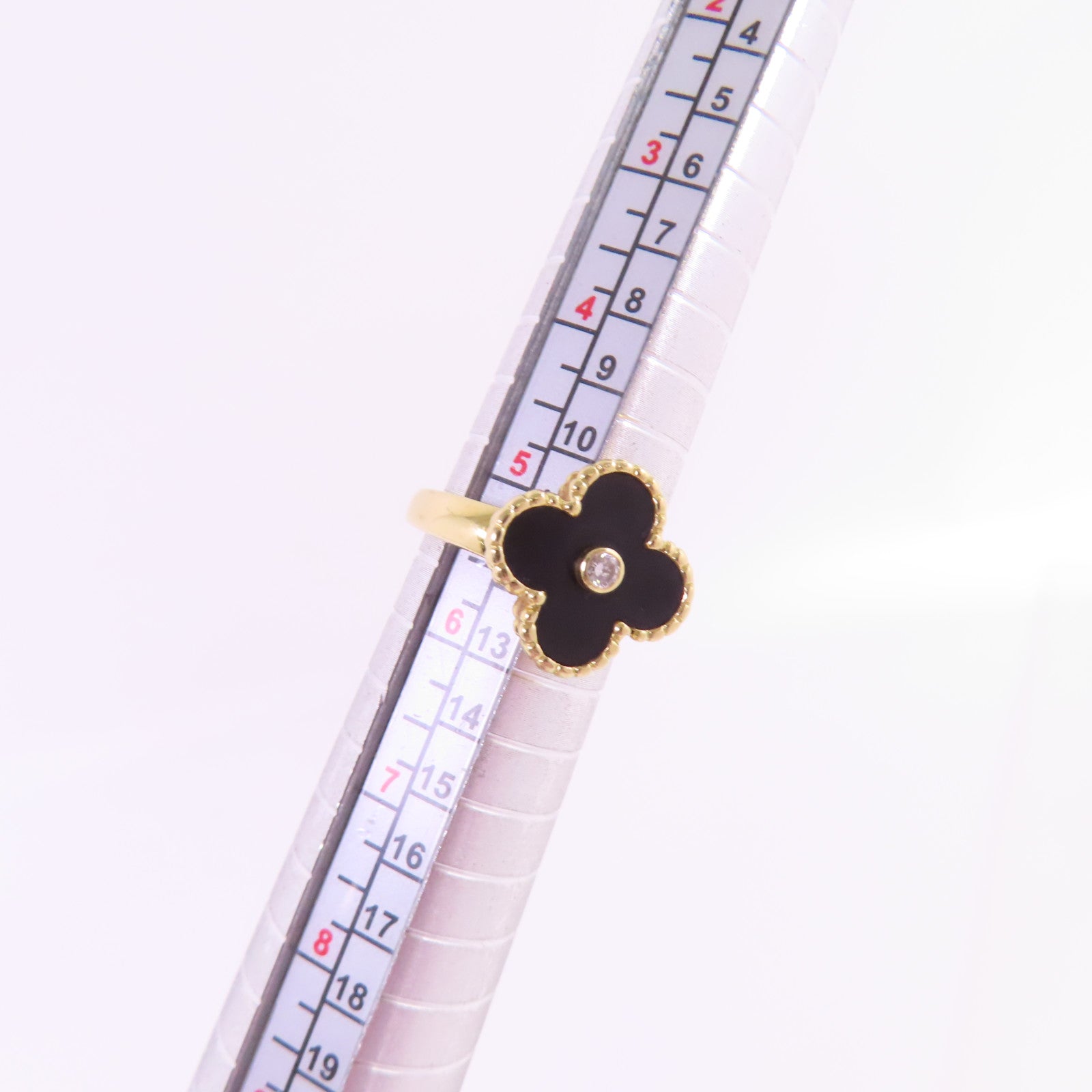 Van Cleef & Arpels 18K黃金/縞瑪瑙/鑽石Vintage Alhambra Diamond Onyx戒指#52/US#5.25