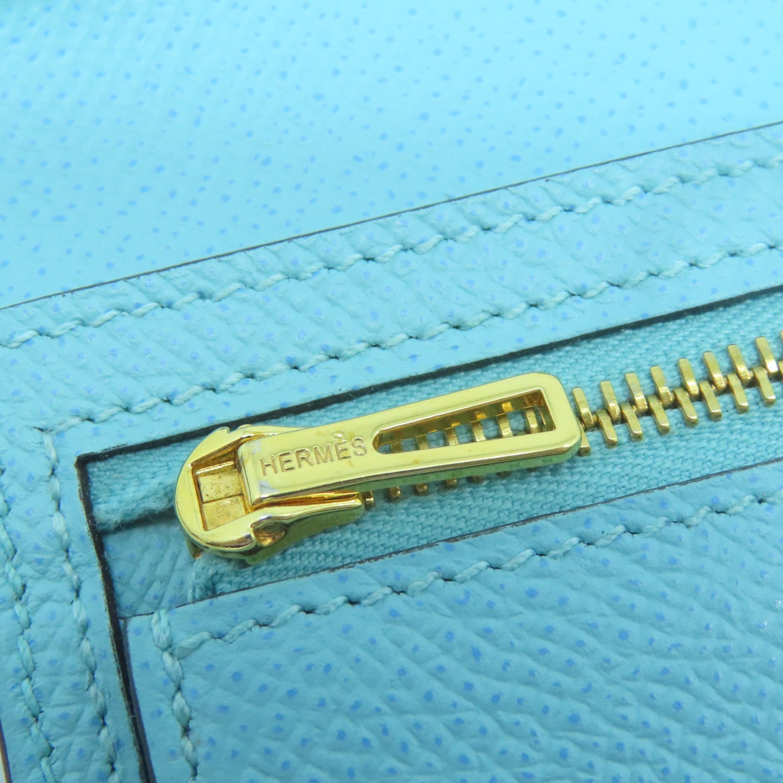HERMES 【激減優惠】 Epsom皮革Bearn Long Wallet金扣長錢包Bleu Atoll環礁藍色