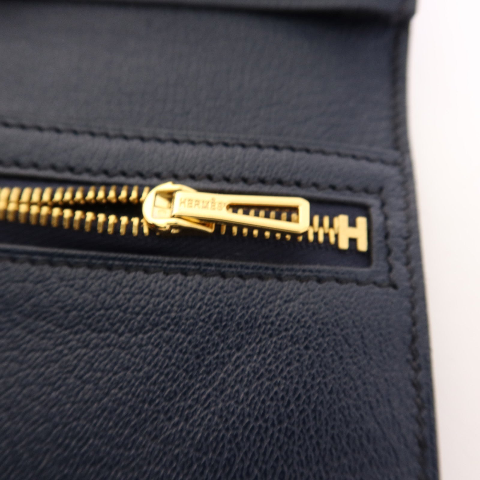 HERMES 鱷魚皮革Bearn Long Wallet金扣長錢包Bleu Indigo