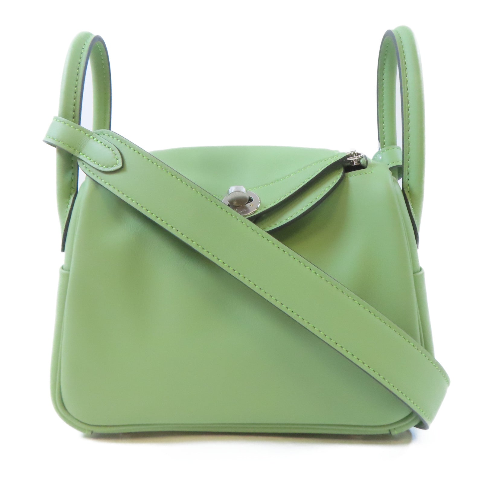 HERMES【激減優惠】 Swift皮革Mini Lindy銀扣手挽肩背兩用袋Vert Criquet/綠色