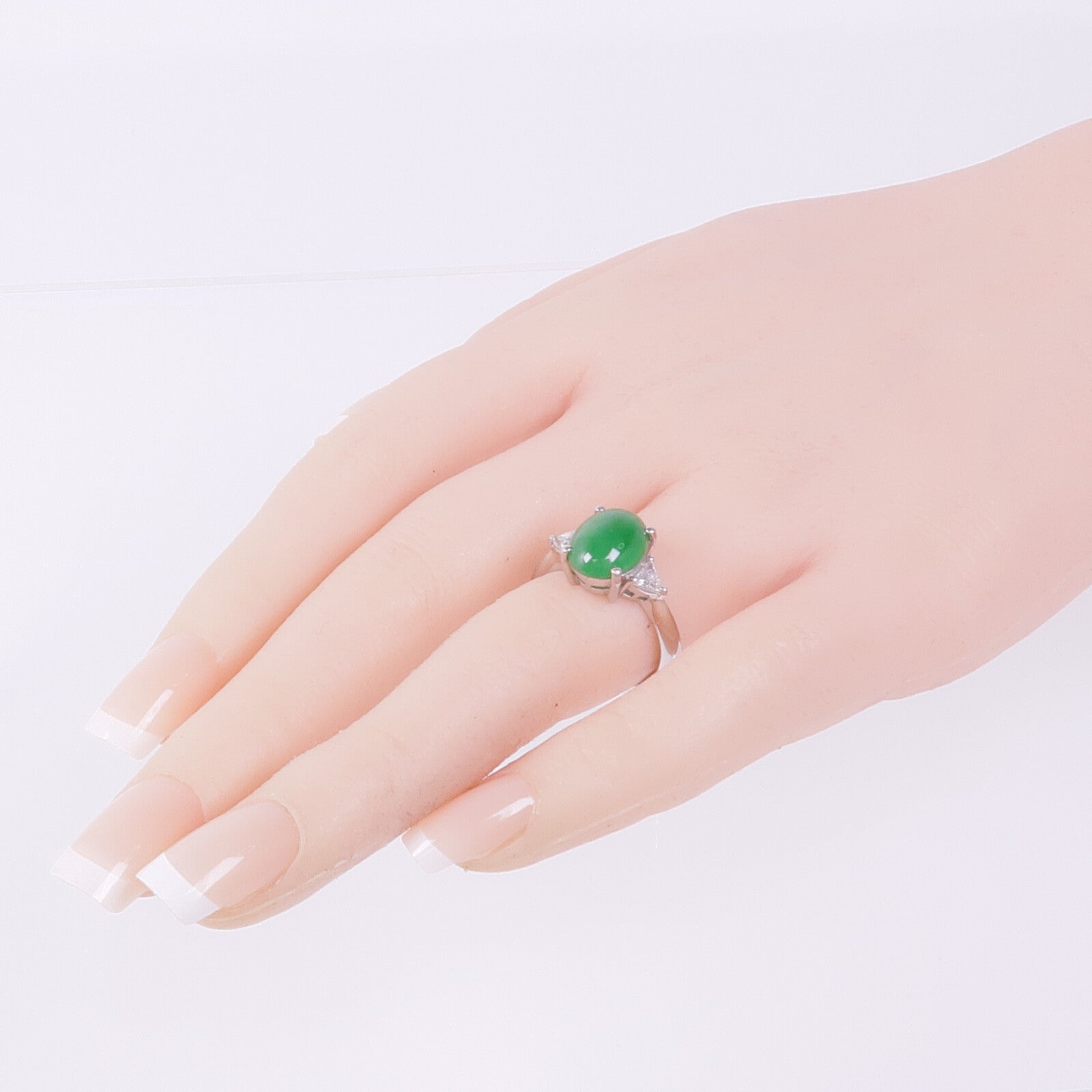 JEWELRY PT900鉑金Jade Diamond Ring翡翠/鑽石戒指US#6.75