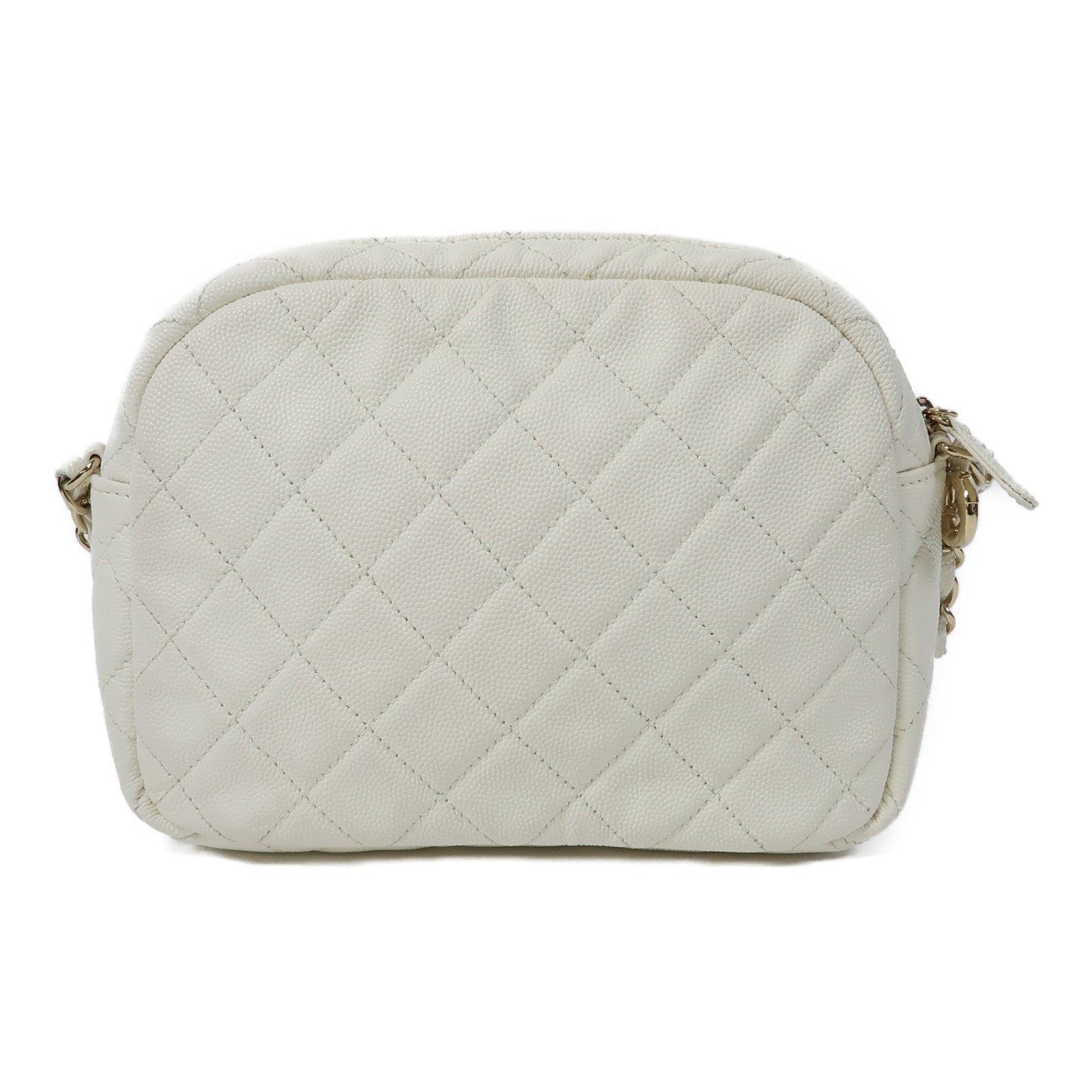 CHANEL 【激減優惠】菱格Caviar皮革Chain Shoulder Bag金扣鏈帶肩背袋白色