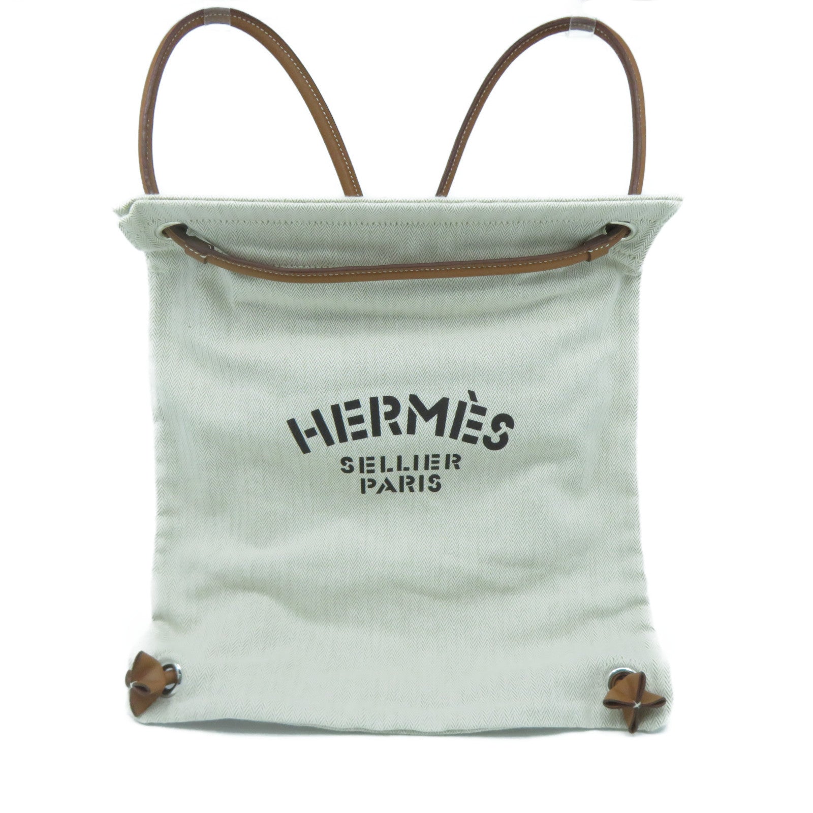 HERMES 【激減優惠】帆布Aline銀扣背包米色/啡色