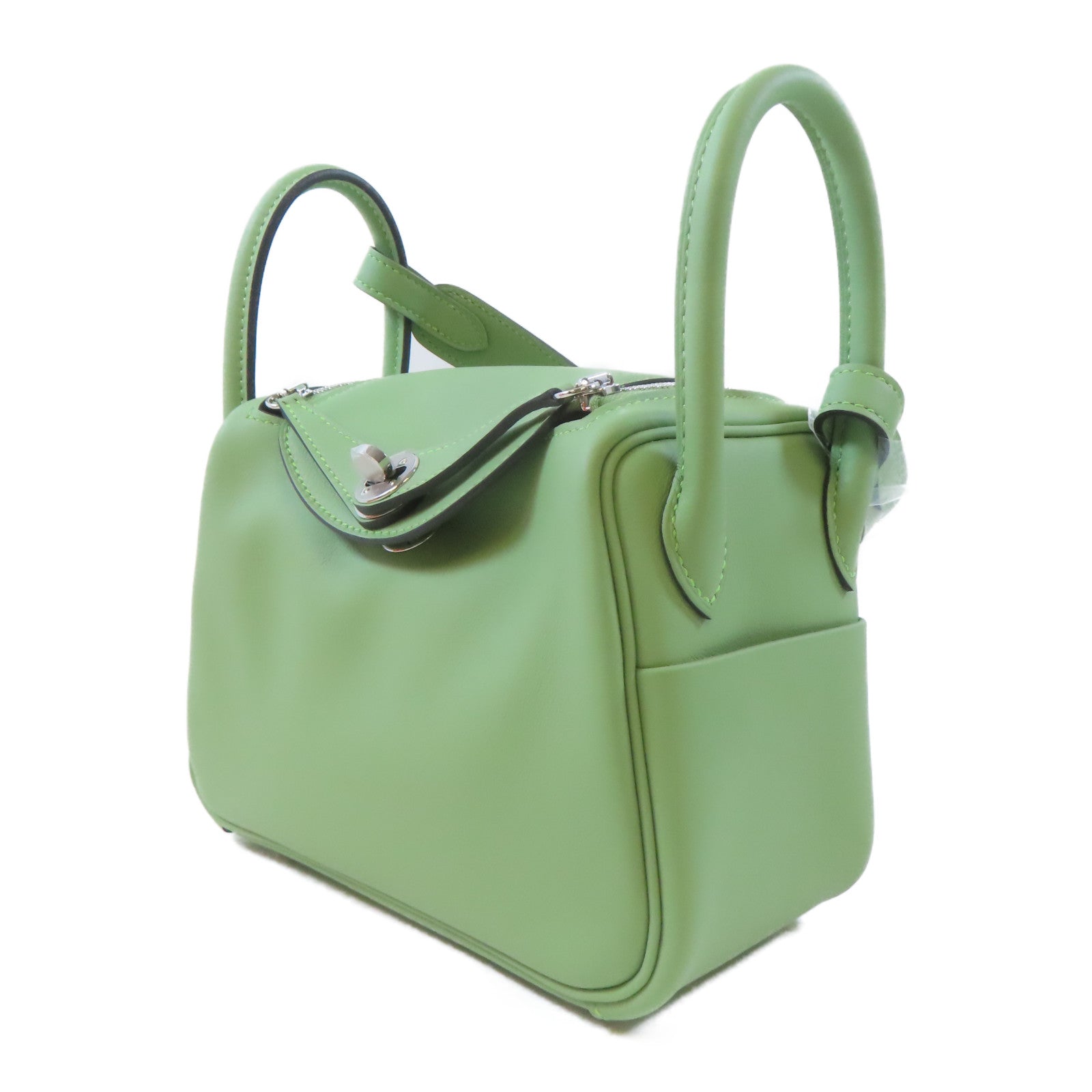 HERMES【激減優惠】 Swift皮革Mini Lindy銀扣手挽肩背兩用袋Vert Criquet/綠色