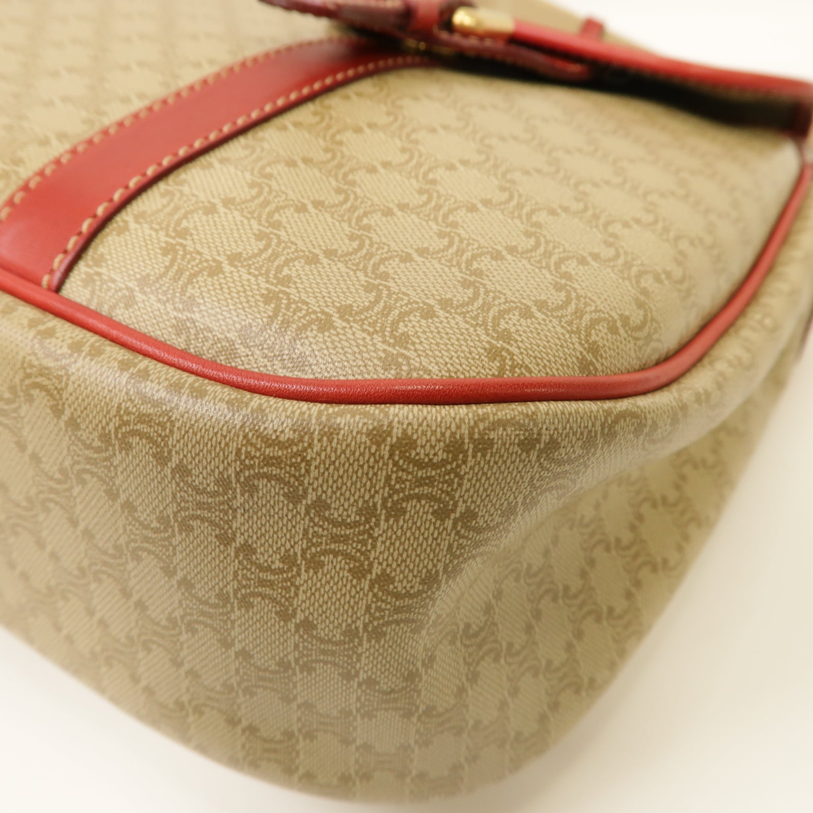 CELINE 塗層帆布Shoulder Bag金扣肩背袋紅色/米色