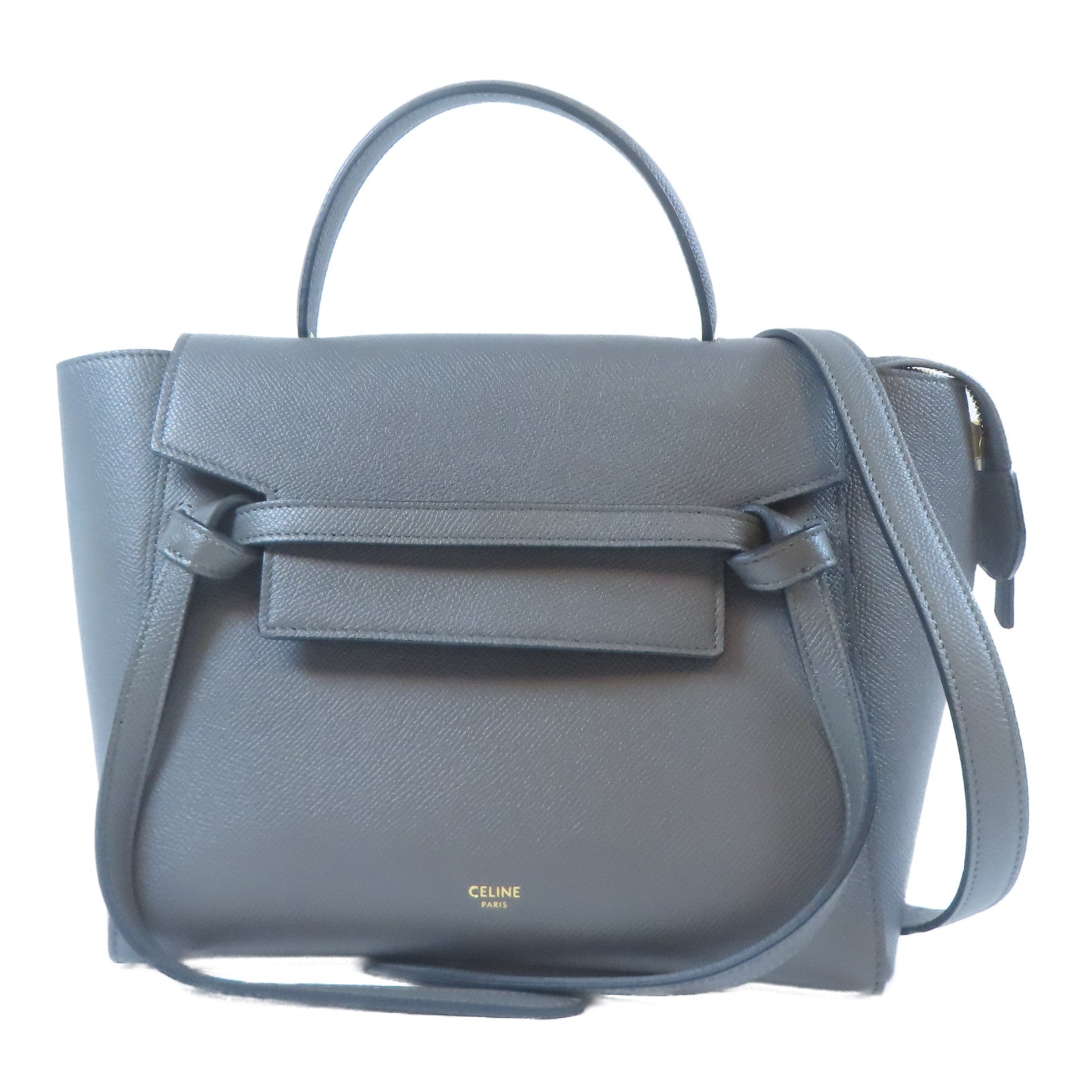 CELINE 牛皮皮革Belt Bag金扣手挽肩背兩用袋灰色