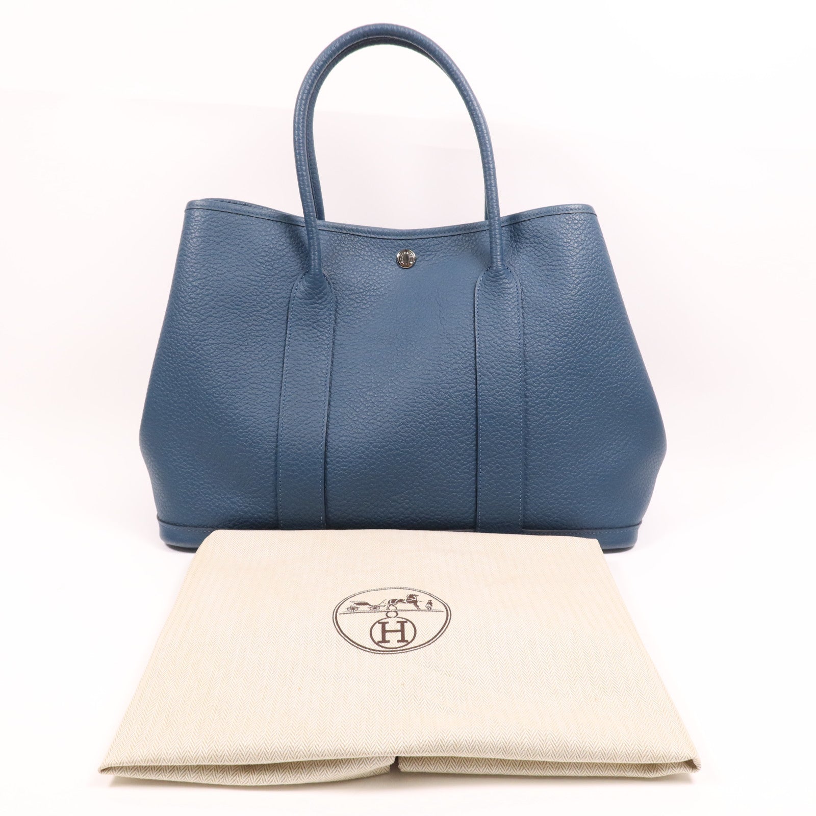 HERMES Negonda皮革Garden Party PM銀扣手挽袋 Bleu Outremer