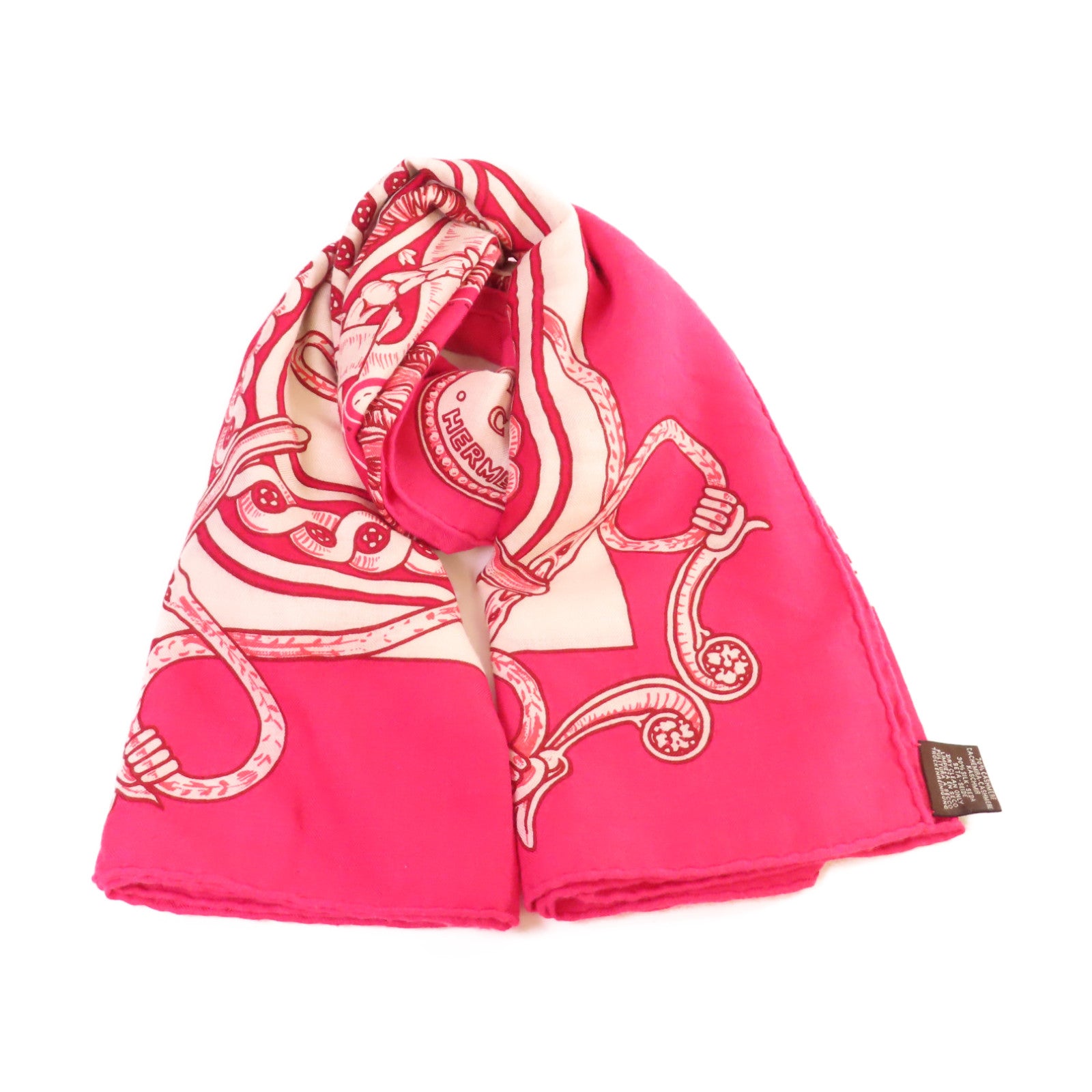 HERMES 羊絨/絲質Scarf絲巾粉紅色/白色
