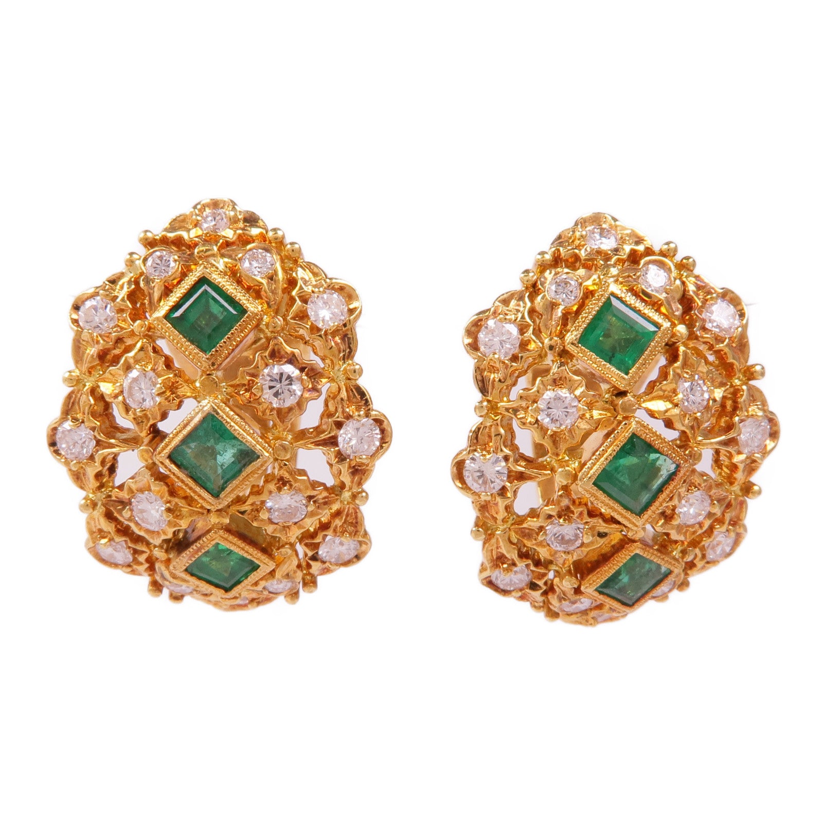 JEWELRY 18K黃金Emerald Diamond Earrings綠寶石/鑽石耳環