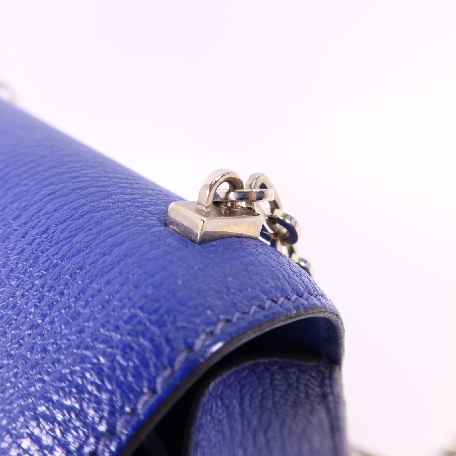 HERMES Chevre皮革Verrou Mini銀扣鏈帶肩背袋Bleu Electrique
