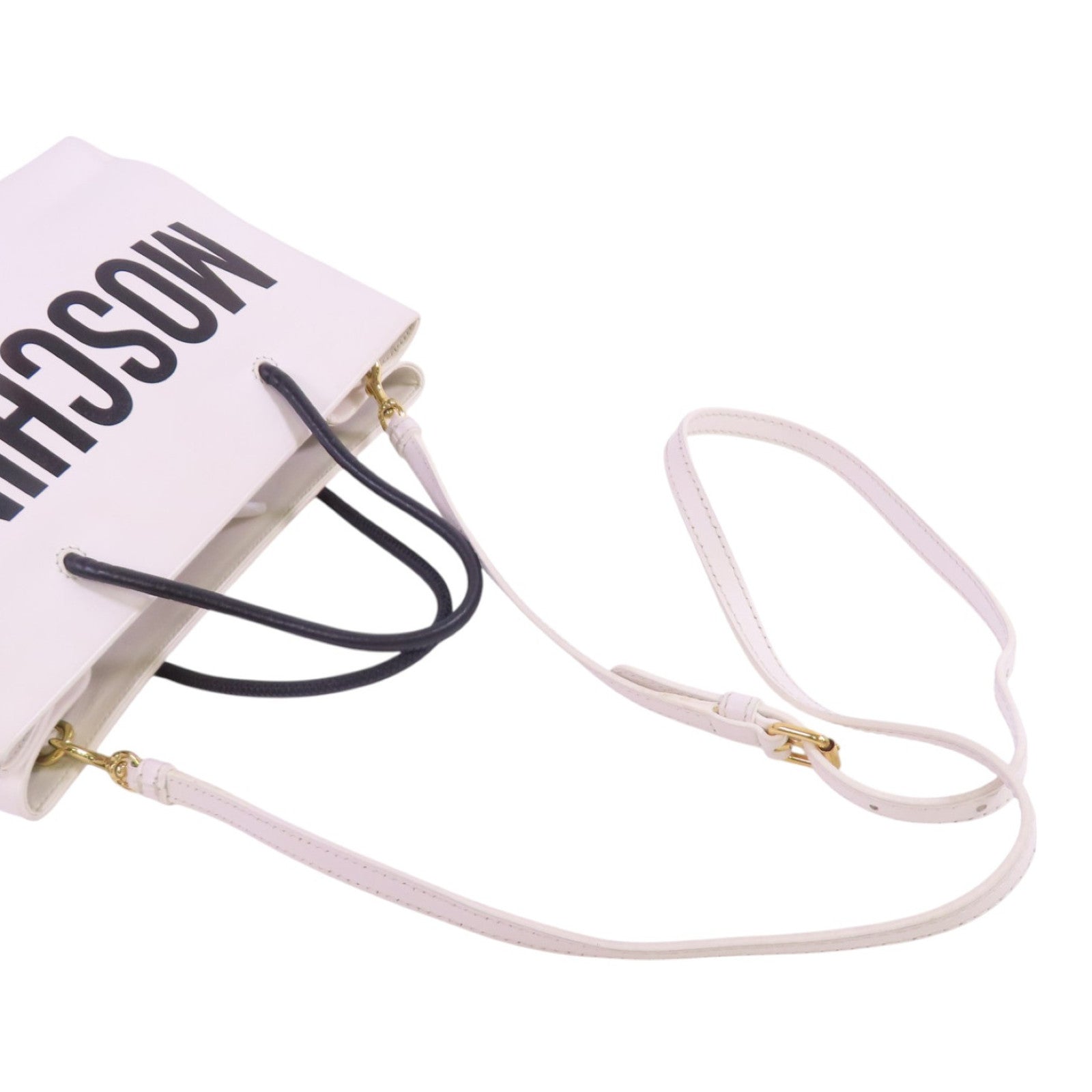 MOSCHINO 牛皮皮革2Way Tote Bag金扣手挽肩背兩用袋白色