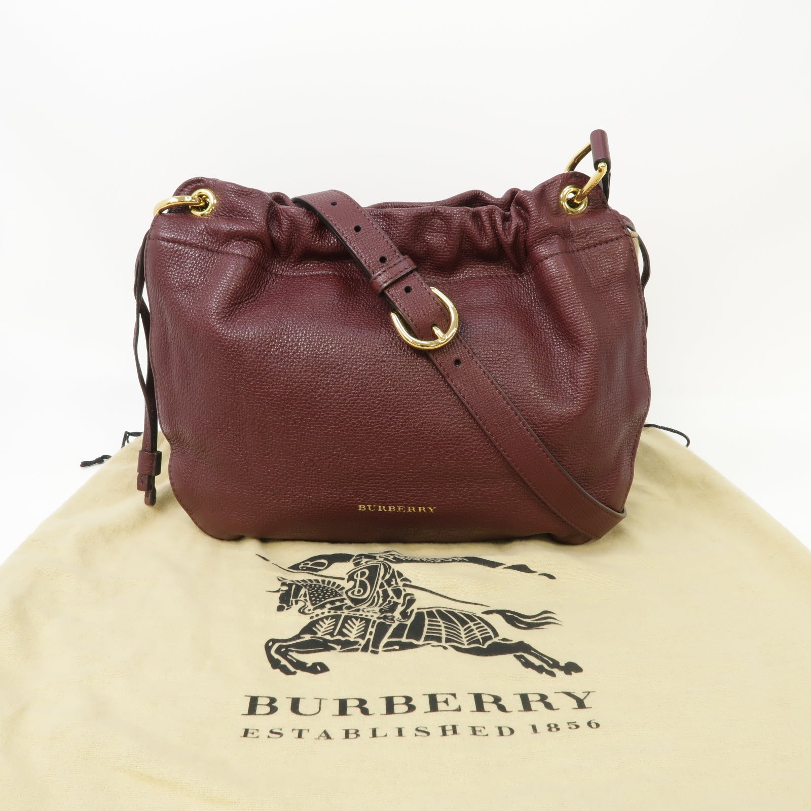 BURBERRY 牛皮皮革Shoulder Bag金扣肩背袋酒紅色
