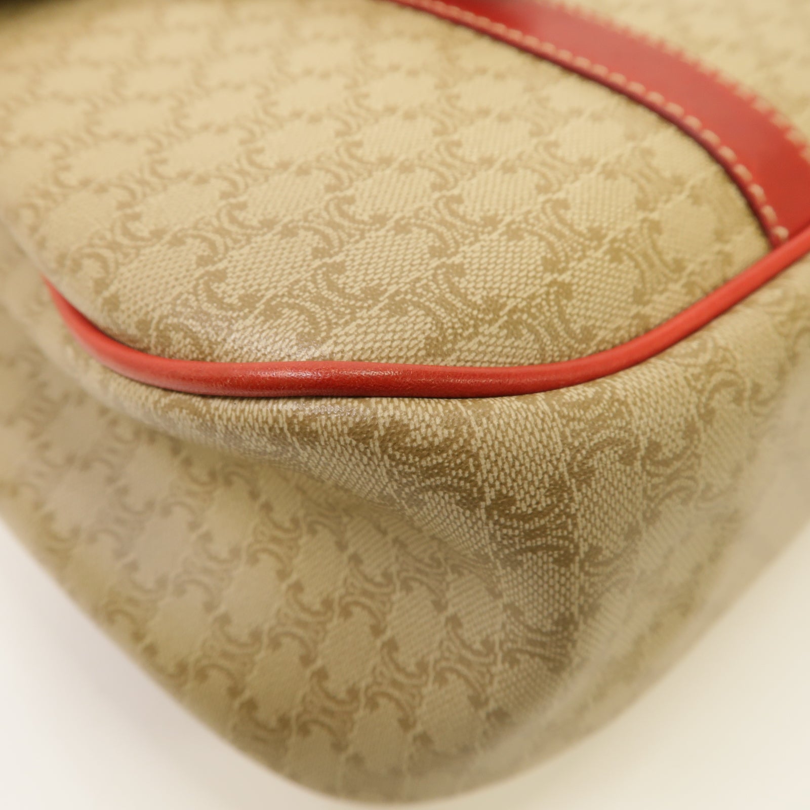CELINE 塗層帆布Shoulder Bag金扣肩背袋紅色/米色
